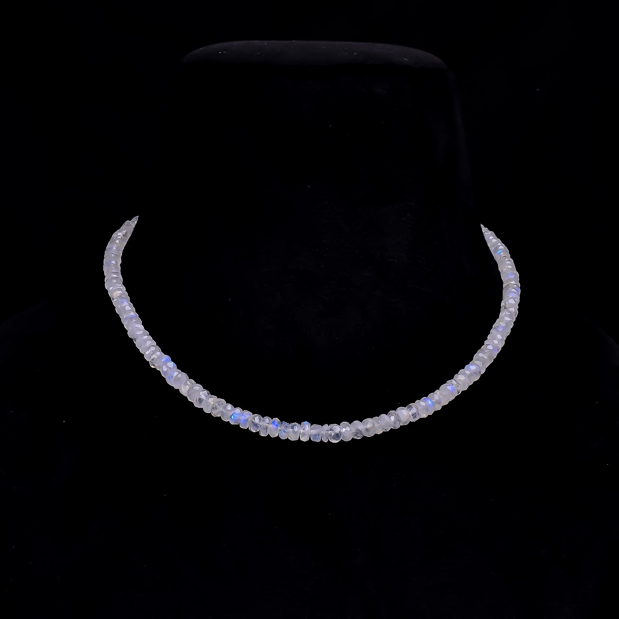 Rainbow Moonstone Natural Gemstone Rondelle Shape Faceted Necklace 17-19" Beads 5X5 6X6 mm, 107 Ct. YN-419
