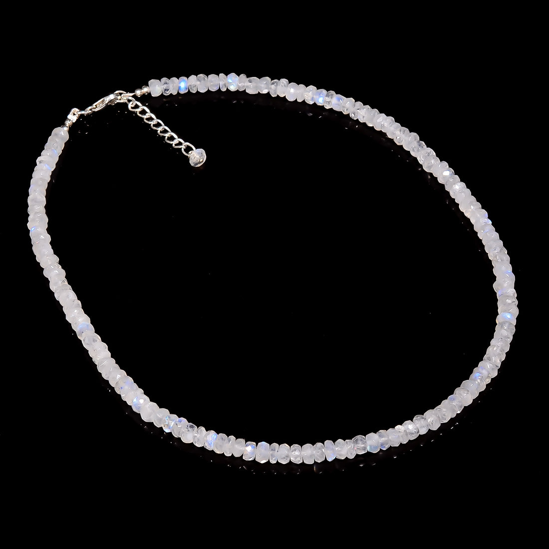 Rainbow Moonstone Natural Gemstone Rondelle Shape Faceted Necklace 17-19" Beads 5X5 6X6 mm, 107 Ct. YN-419