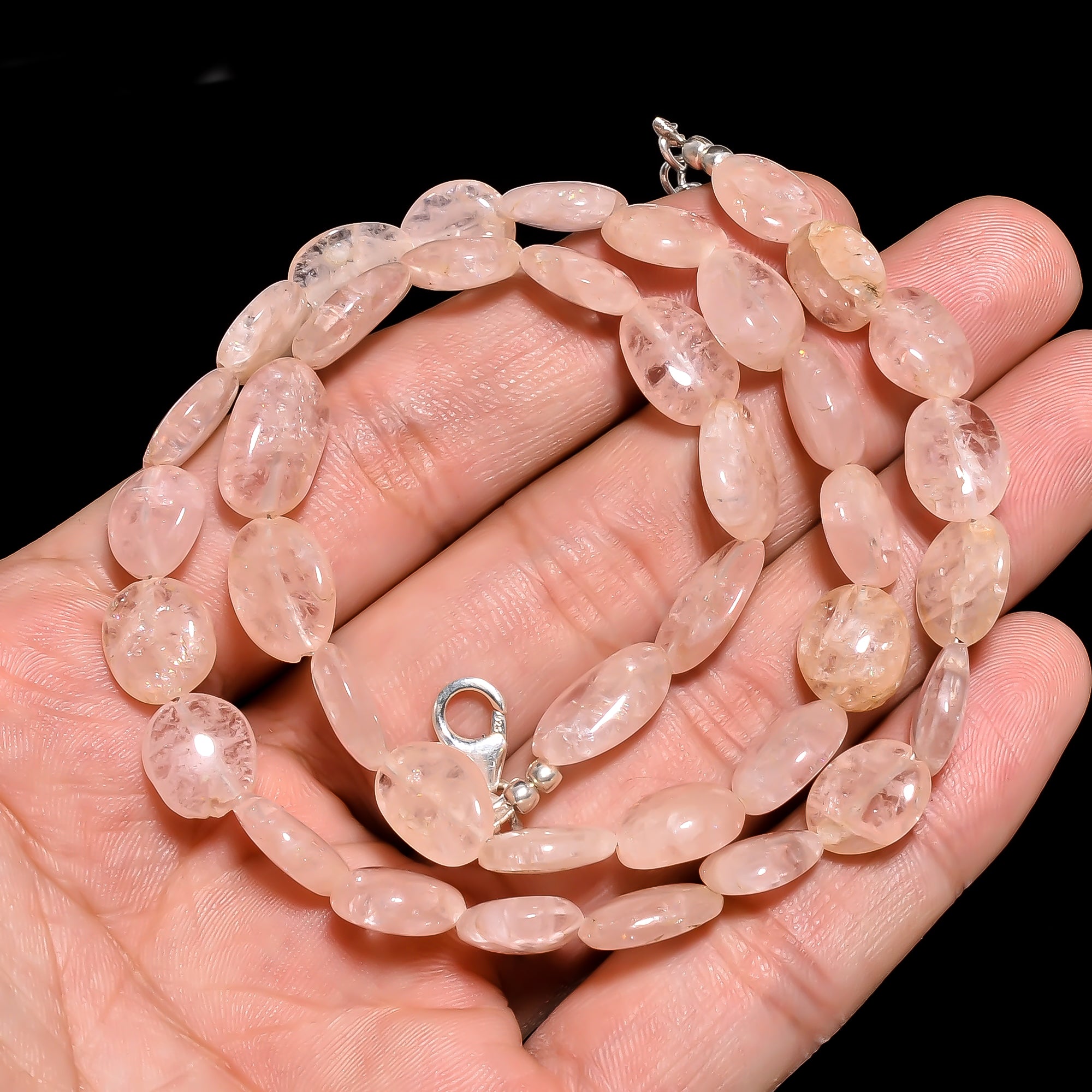 Morganite Natural Gemstone Oval Shape Smooth Necklace 17-19" Beads 10X8 13X8 mm, 122.5 Ct. YN-420