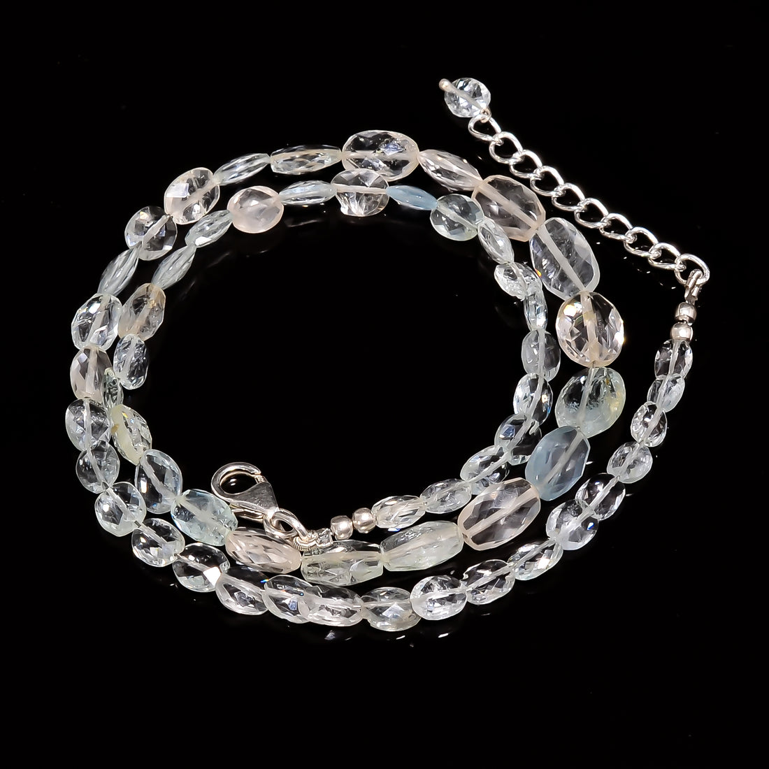 Aquamarine Natural Gemstone Oval Shape Faceted Necklace 17-19" Beads 6X4 11X7 mm, 62.5 Ct. YN-423