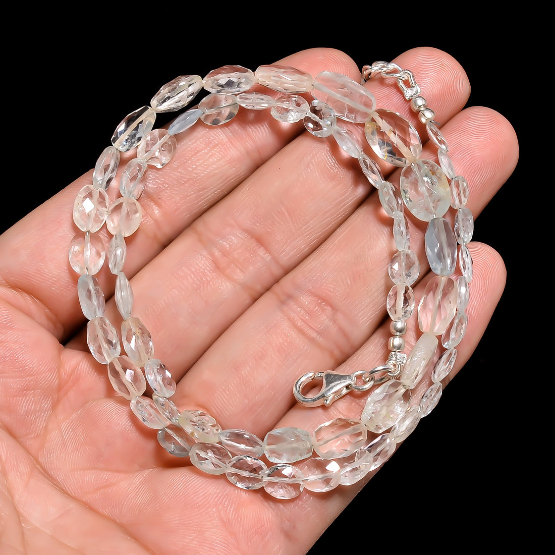 Aquamarine Natural Gemstone Oval Shape Faceted Necklace 17-19" Beads 6X4 11X7 mm, 62.5 Ct. YN-423