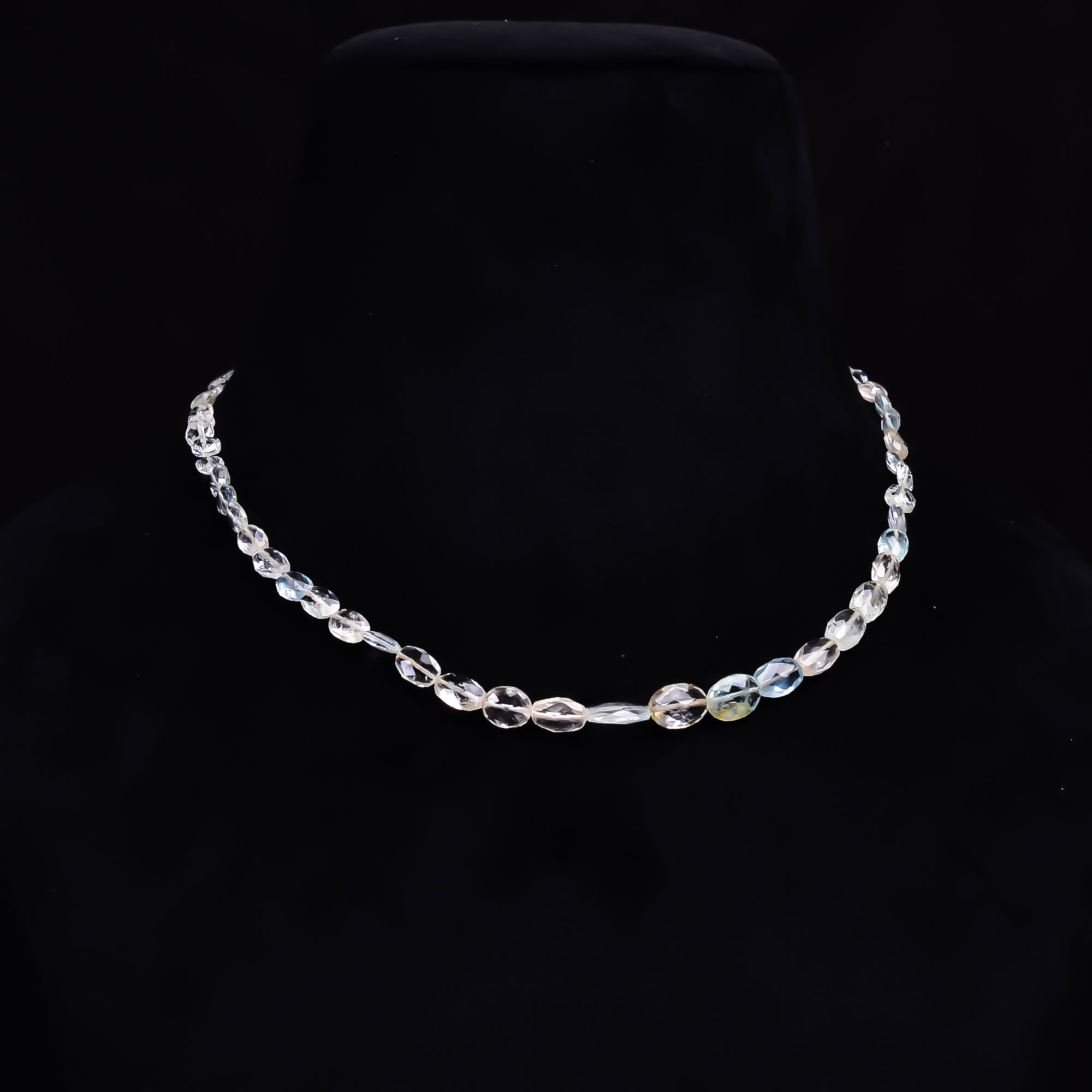Aquamarine Natural Gemstone Oval Shape Faceted Necklace 17-19" Beads 6X4 11X7 mm, 62.5 Ct. YN-423