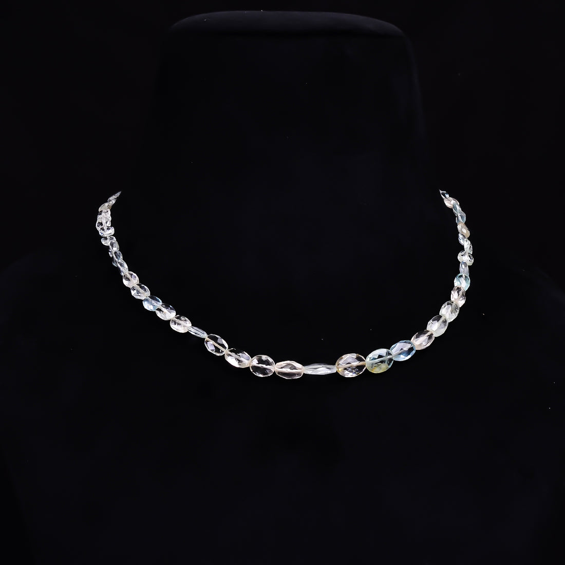 Aquamarine Natural Gemstone Oval Shape Faceted Necklace 17-19" Beads 6X4 11X7 mm, 62.5 Ct. YN-423