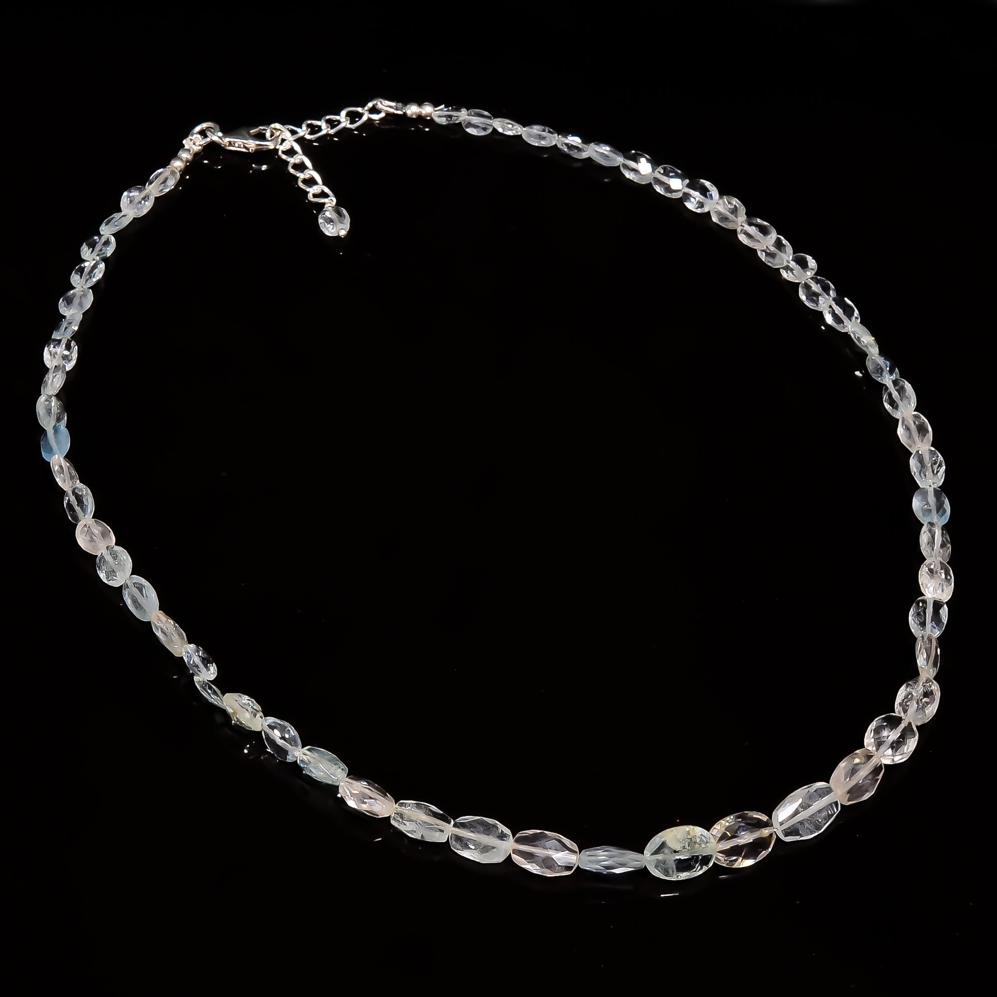 Aquamarine Natural Gemstone Oval Shape Faceted Necklace 17-19" Beads 6X4 11X7 mm, 62.5 Ct. YN-423