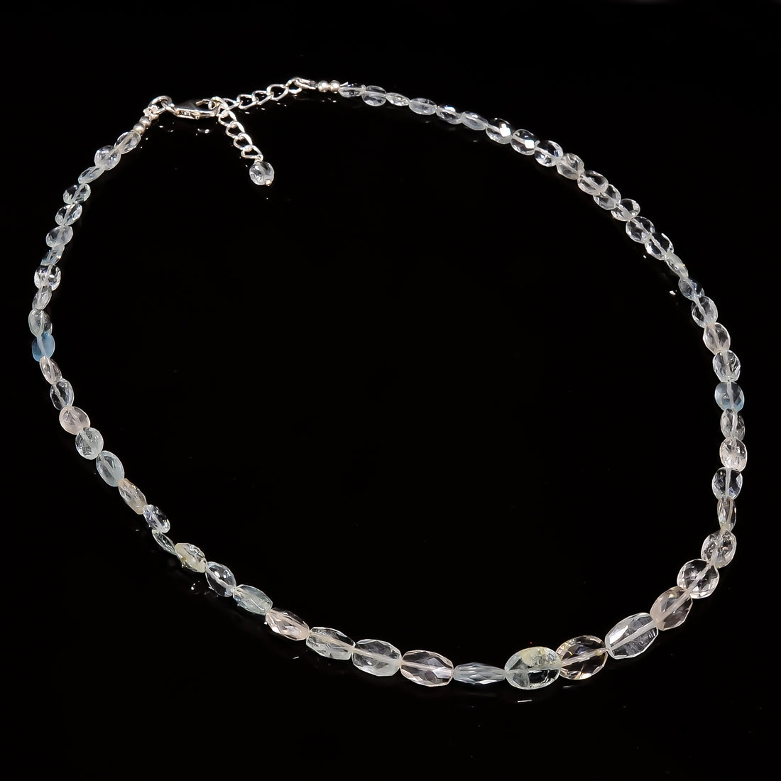 Aquamarine Natural Gemstone Oval Shape Faceted Necklace 17-19" Beads 6X4 11X7 mm, 62.5 Ct. YN-423