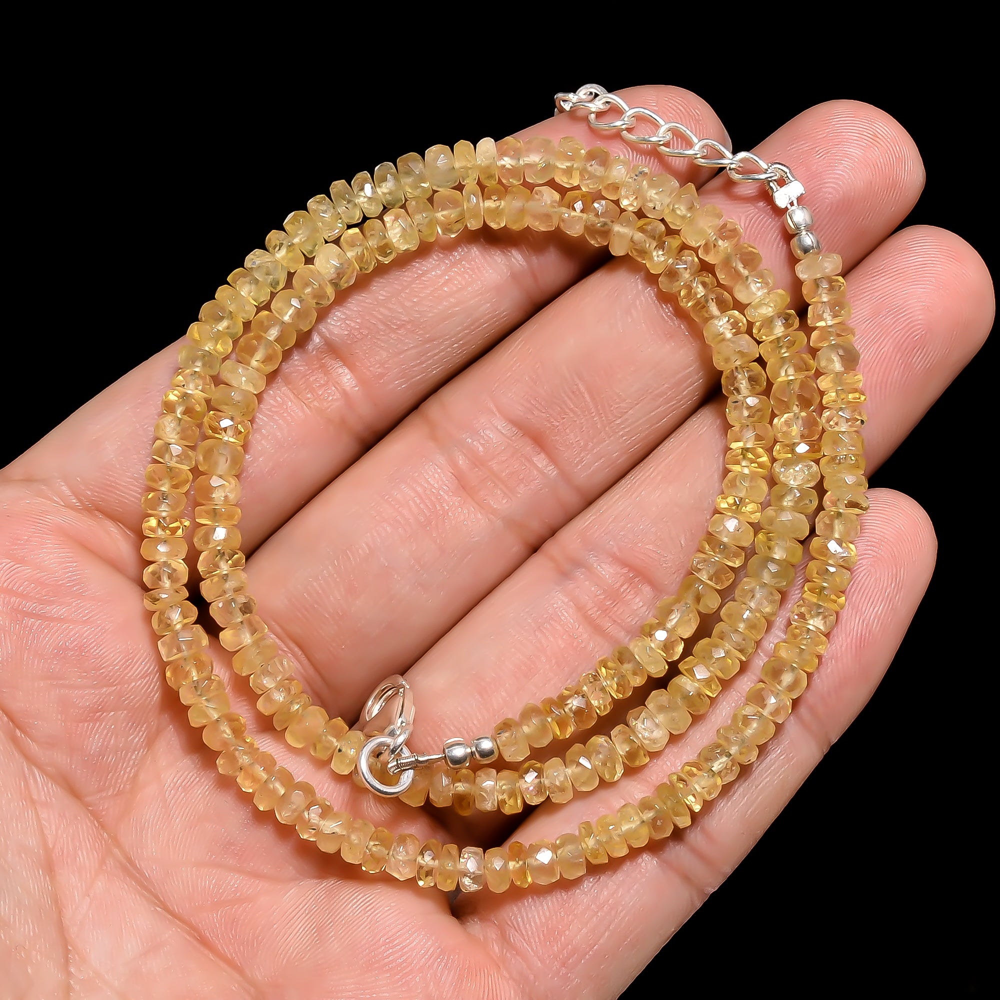 Heliodor Natural Gemstone Rondelle Shape Faceted Necklace 17-19" Beads 4X4X3 mm, 68 Ct. YN-427