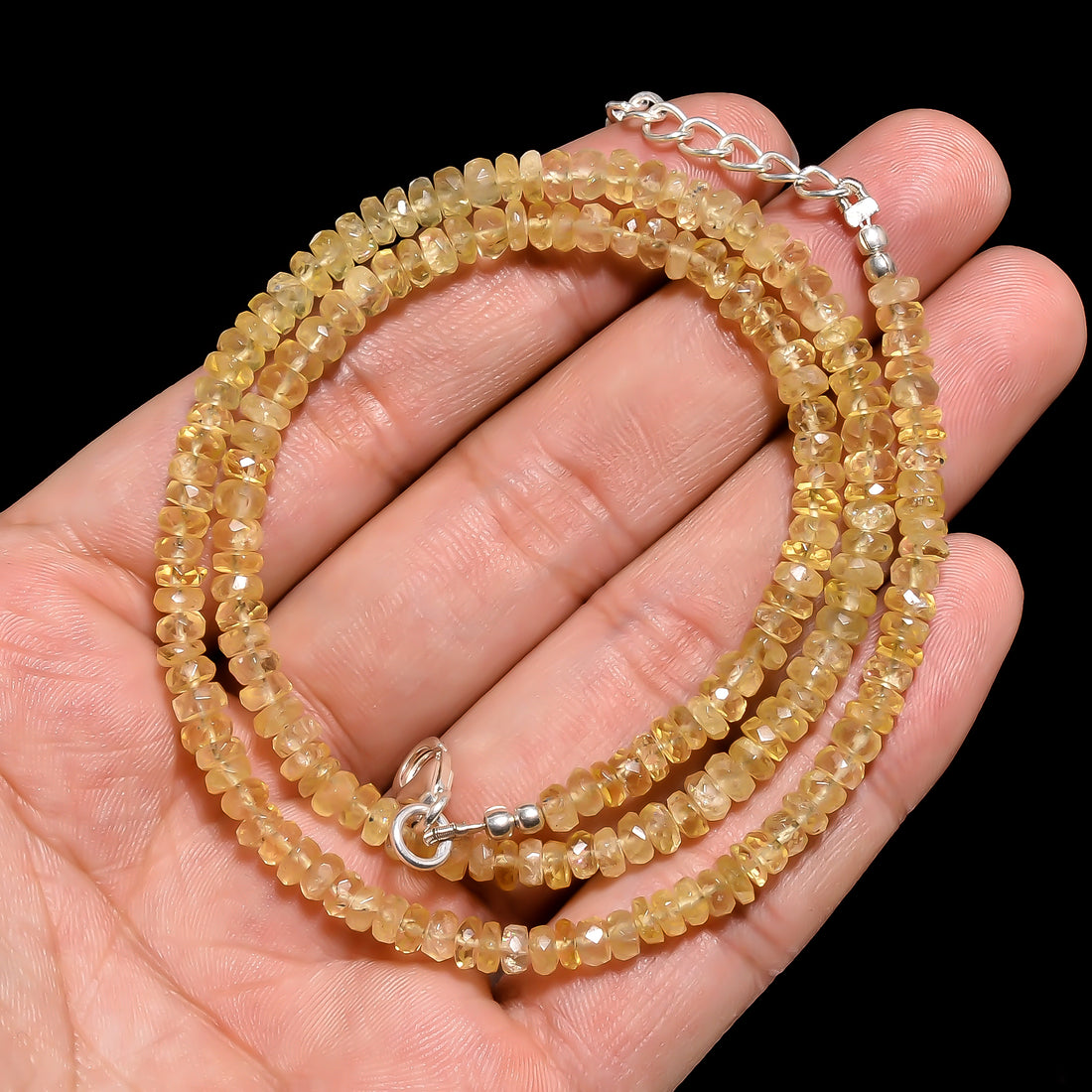Heliodor Natural Gemstone Rondelle Shape Faceted Necklace 17-19" Beads 4X4X3 mm, 68 Ct. YN-427
