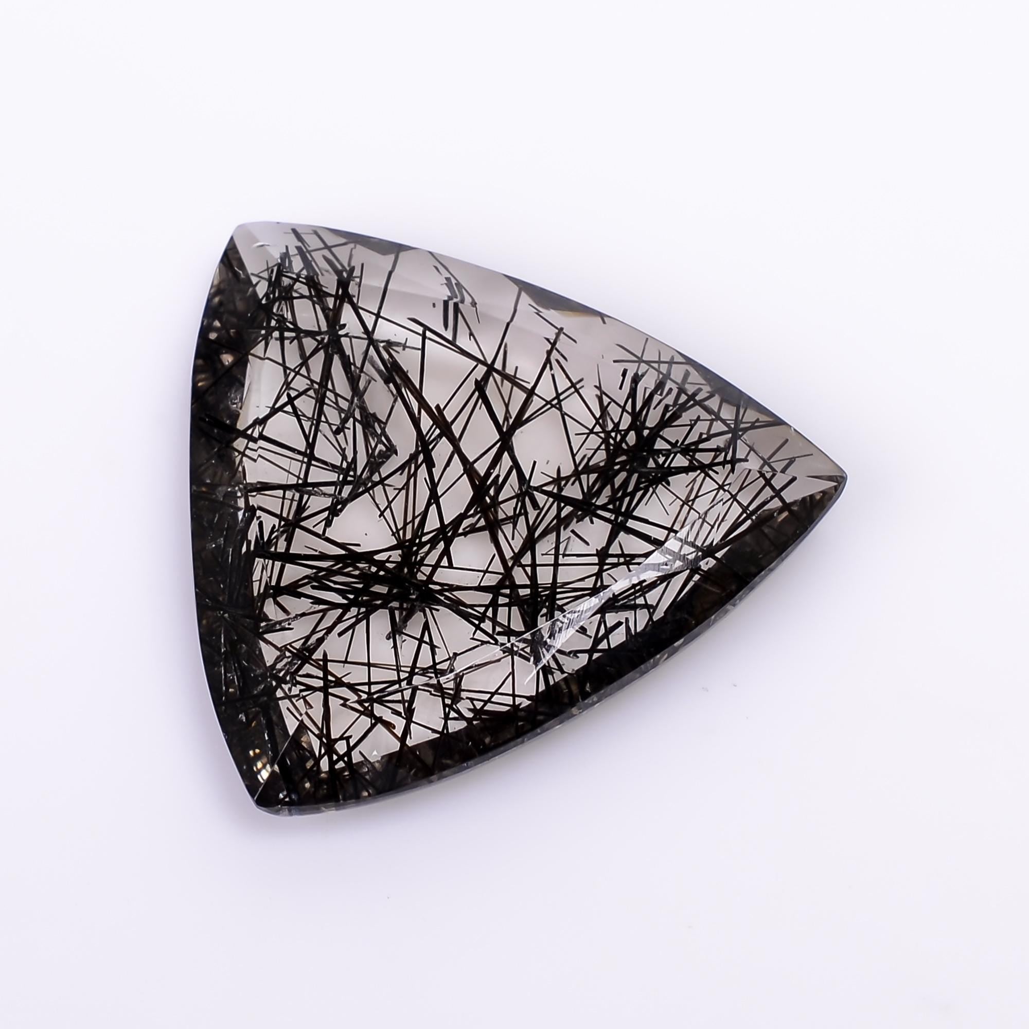 black rutile quartz both side flat cuttrillion shape cut stone loose gemstone