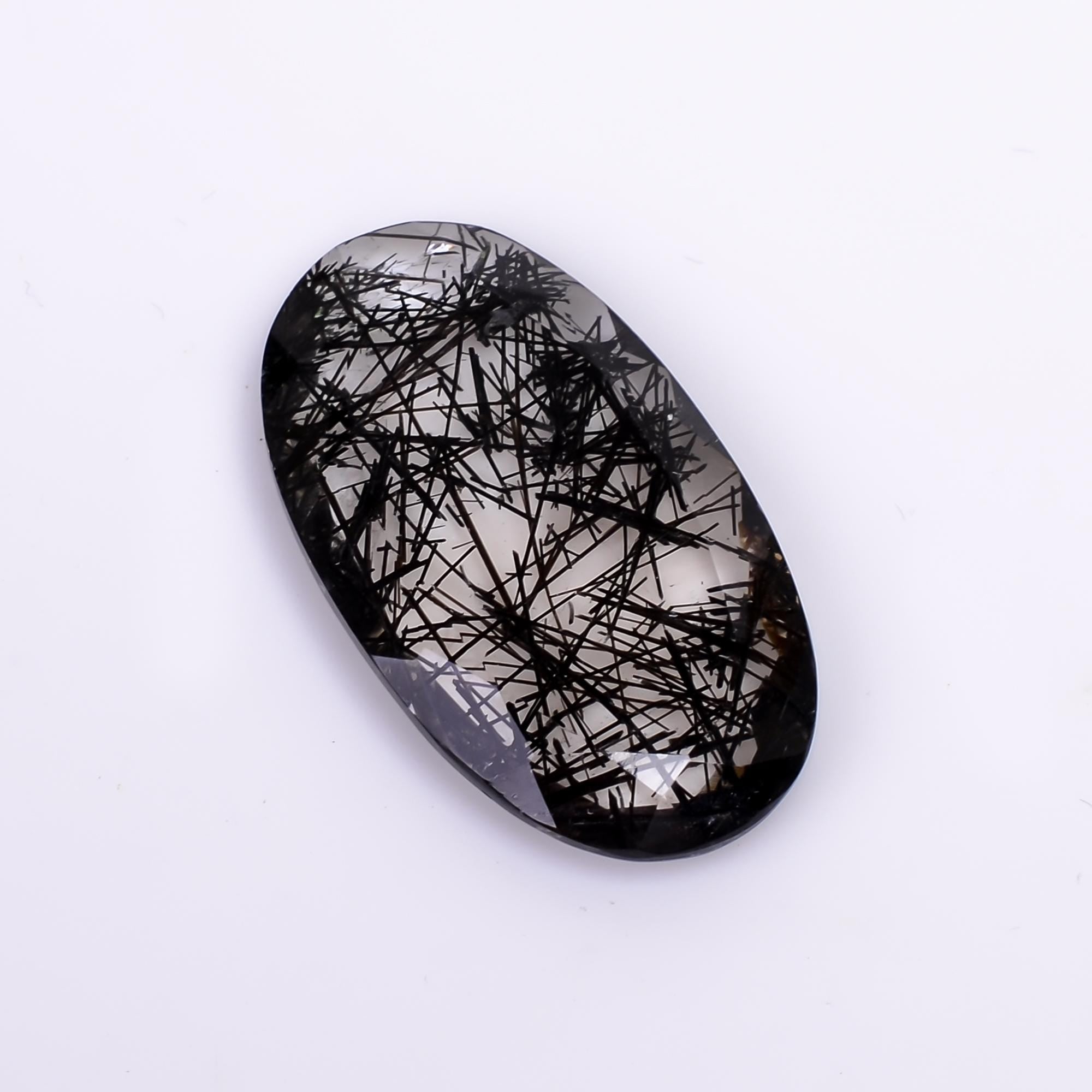black rutile quartz both side flat cut oval shape cut stone loose gemstone