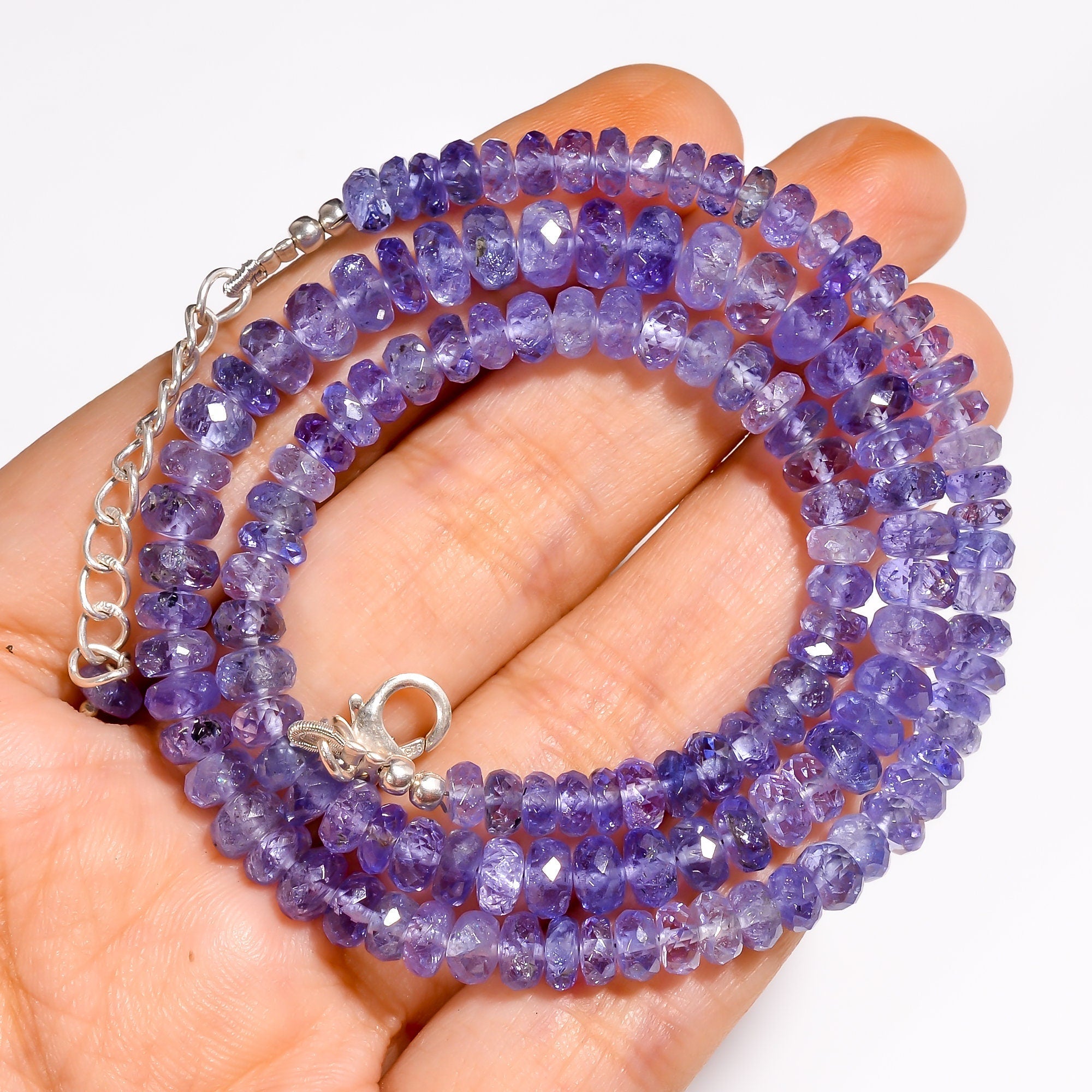tanzanite natural gemstone rondelle shape faceted beads necklace 