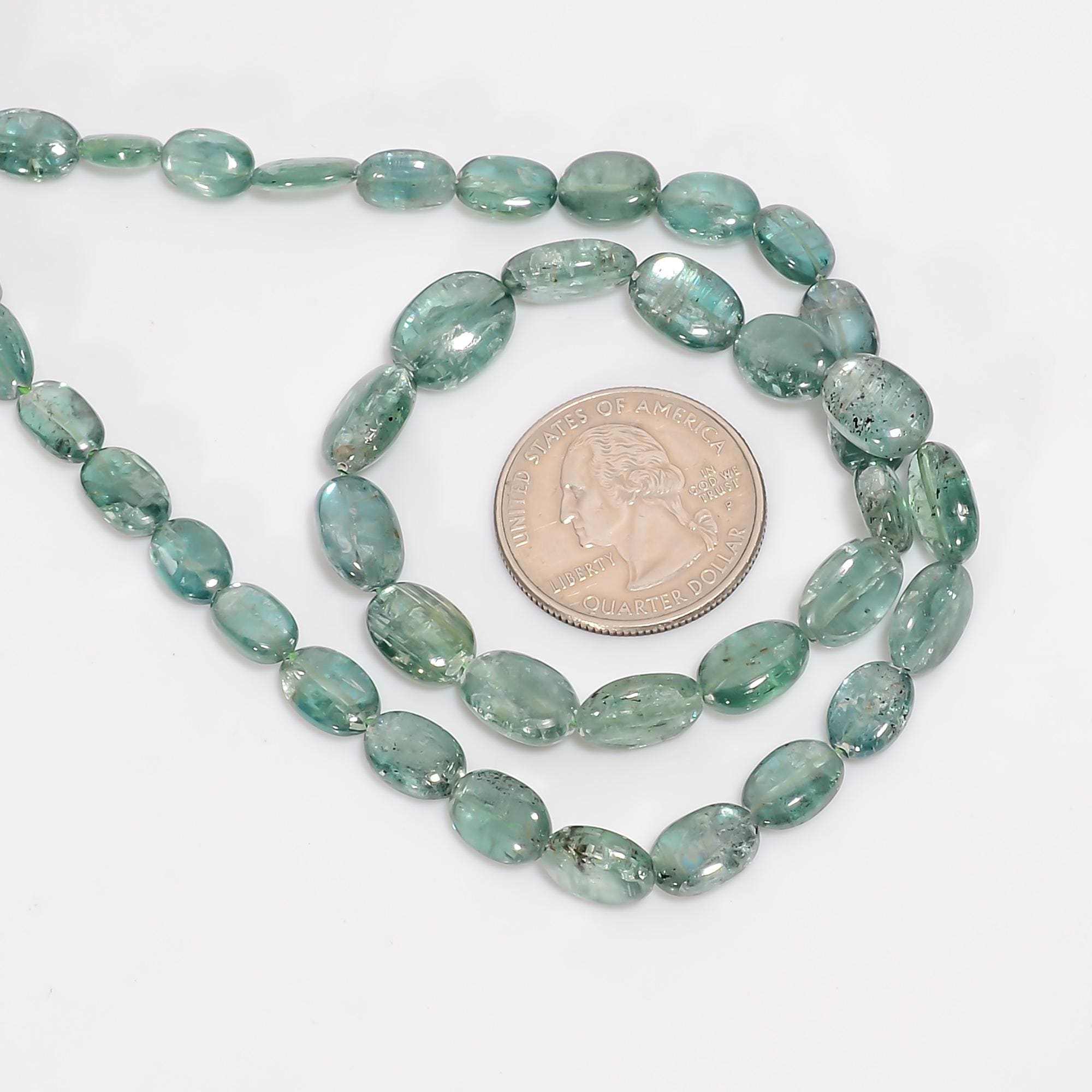 mint kyanite natural gemstone oval shape smooth 7 lines strand 16 beads 7x5 12x8 mm 748 ct yn 548