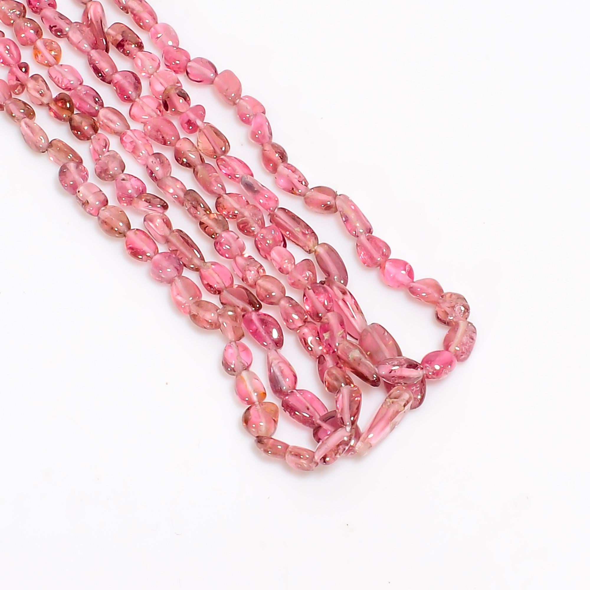 pink tourmaline natural gemstone tumbled shape smooth 3 lines strand 16 beads 4x3 9x5 mm 93 5 ct yn 520