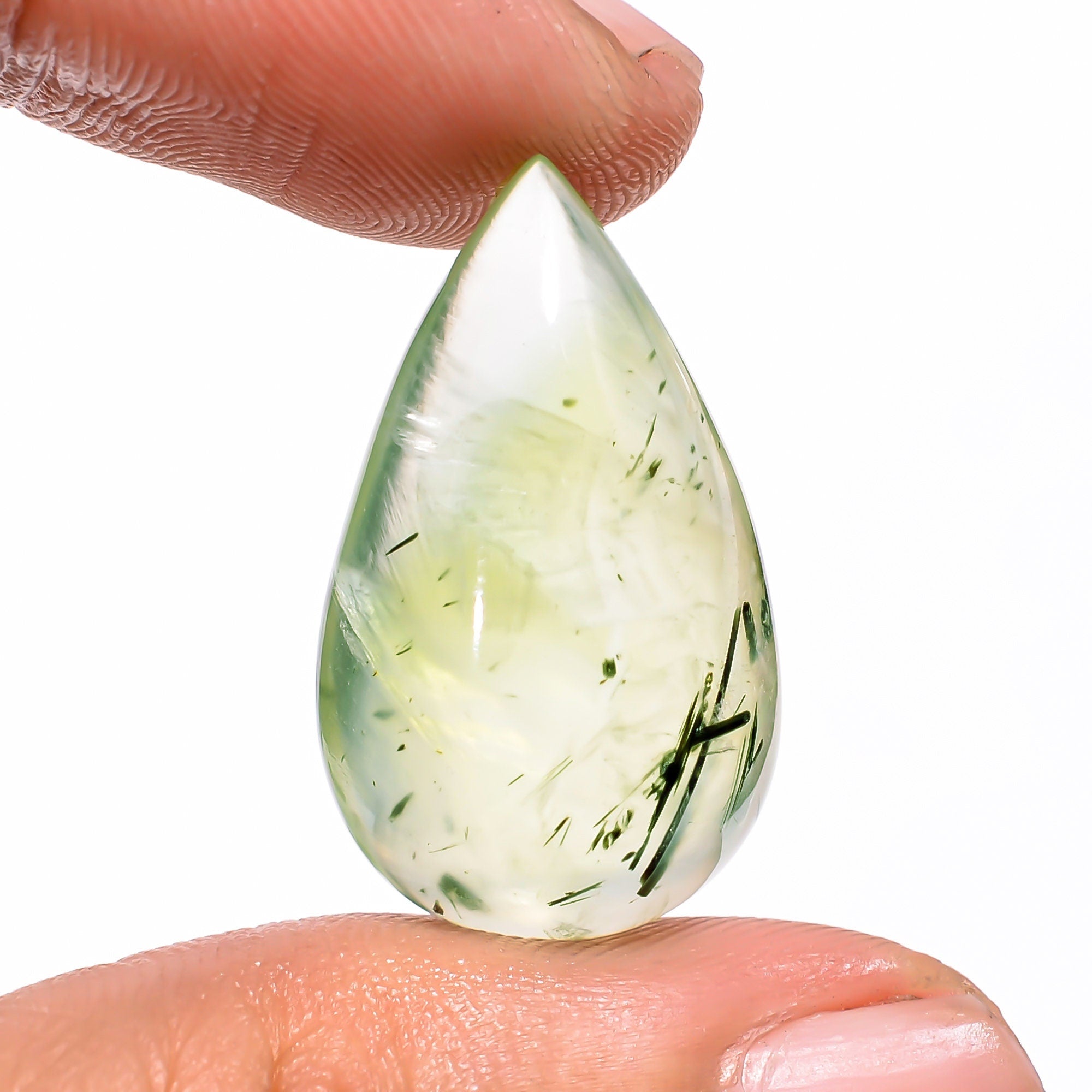 prehnite with epidote pear shape cabochon loose gemstone