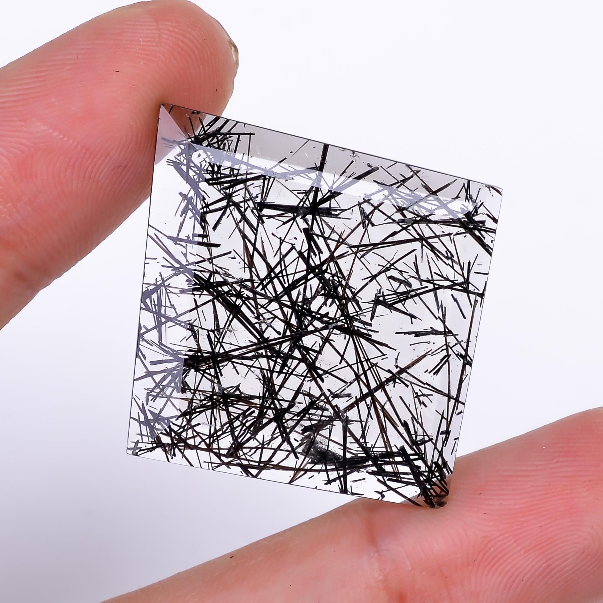 black rutile quartz both side flat cut fancy shape cut stone loose gemstone