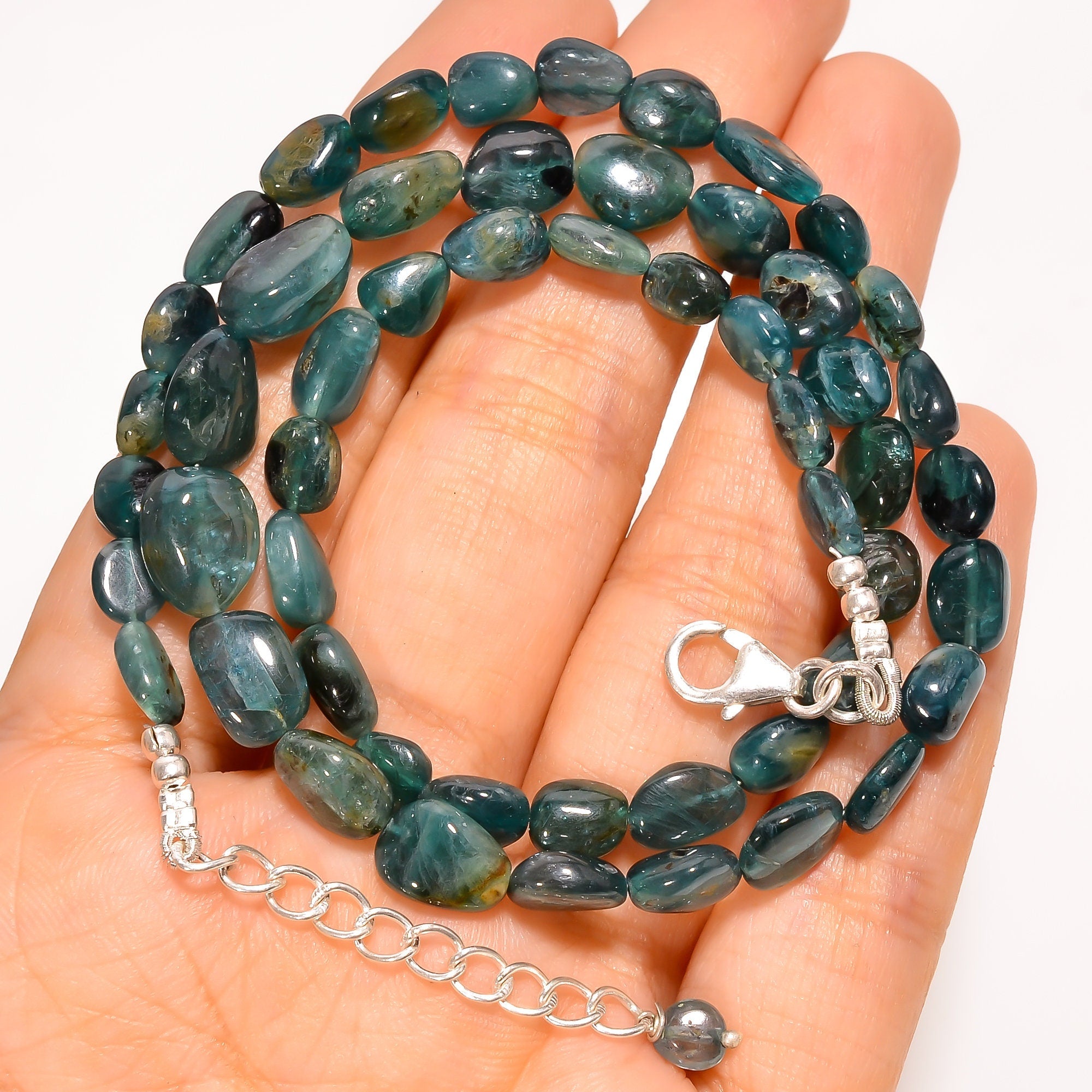 grandidierite natural tumbled shape smooth gemstone necklace