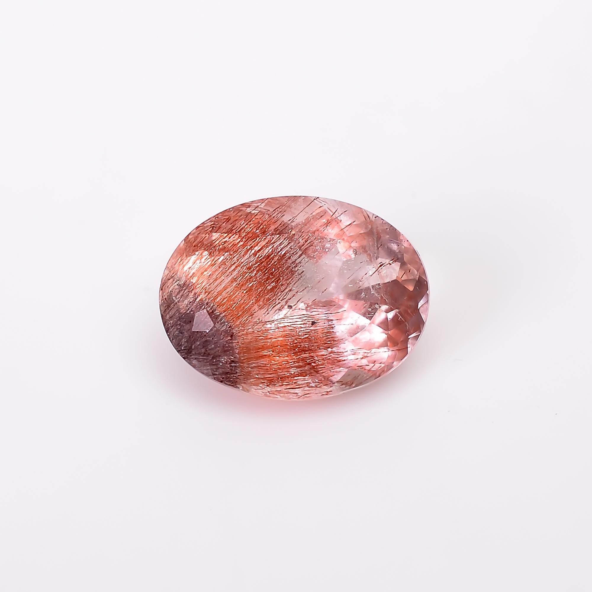 elestial quartz with lepidocrocite natural oval shape cut stone loose gemstone