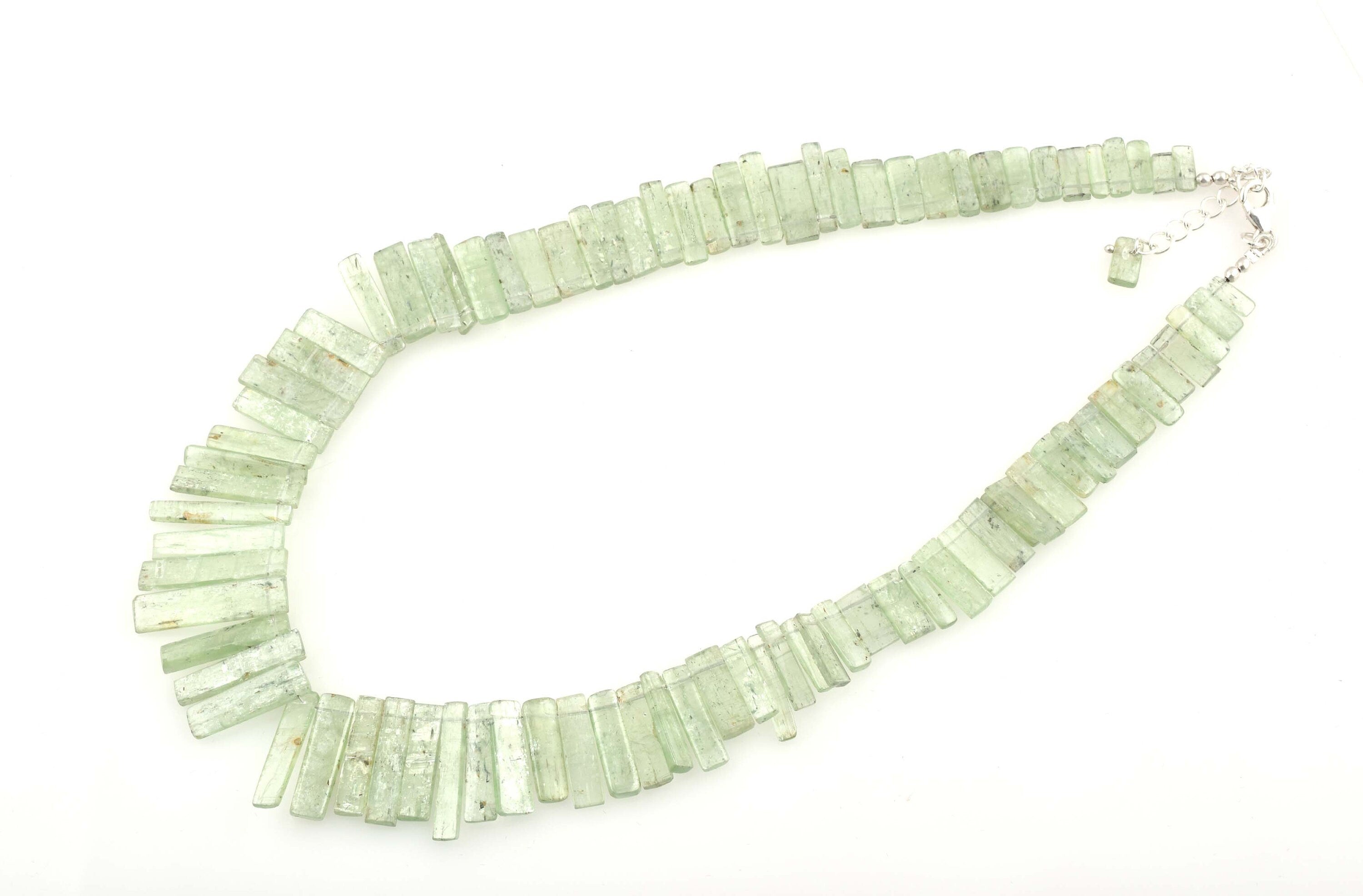 green kyanite sticks stone beads necklace 16inch green kyanite sticks 235cts ready to wear adjustable with silver lock kyanite beads 