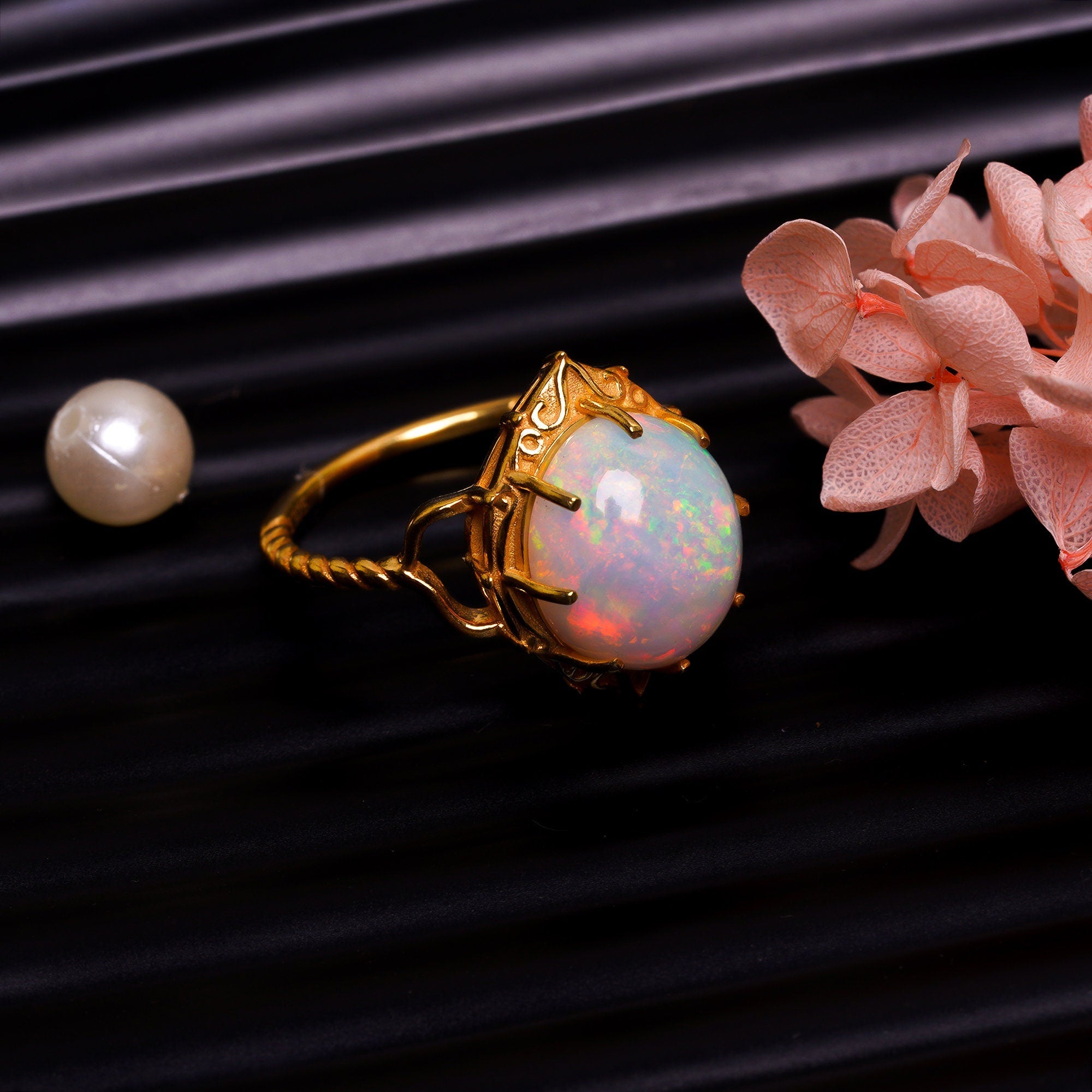 natural ethiopian opal oval shape ethnic handmade ring 925 sterling 14k gold plated ring 3 micron 9 75 us 4 2 gms y 7774