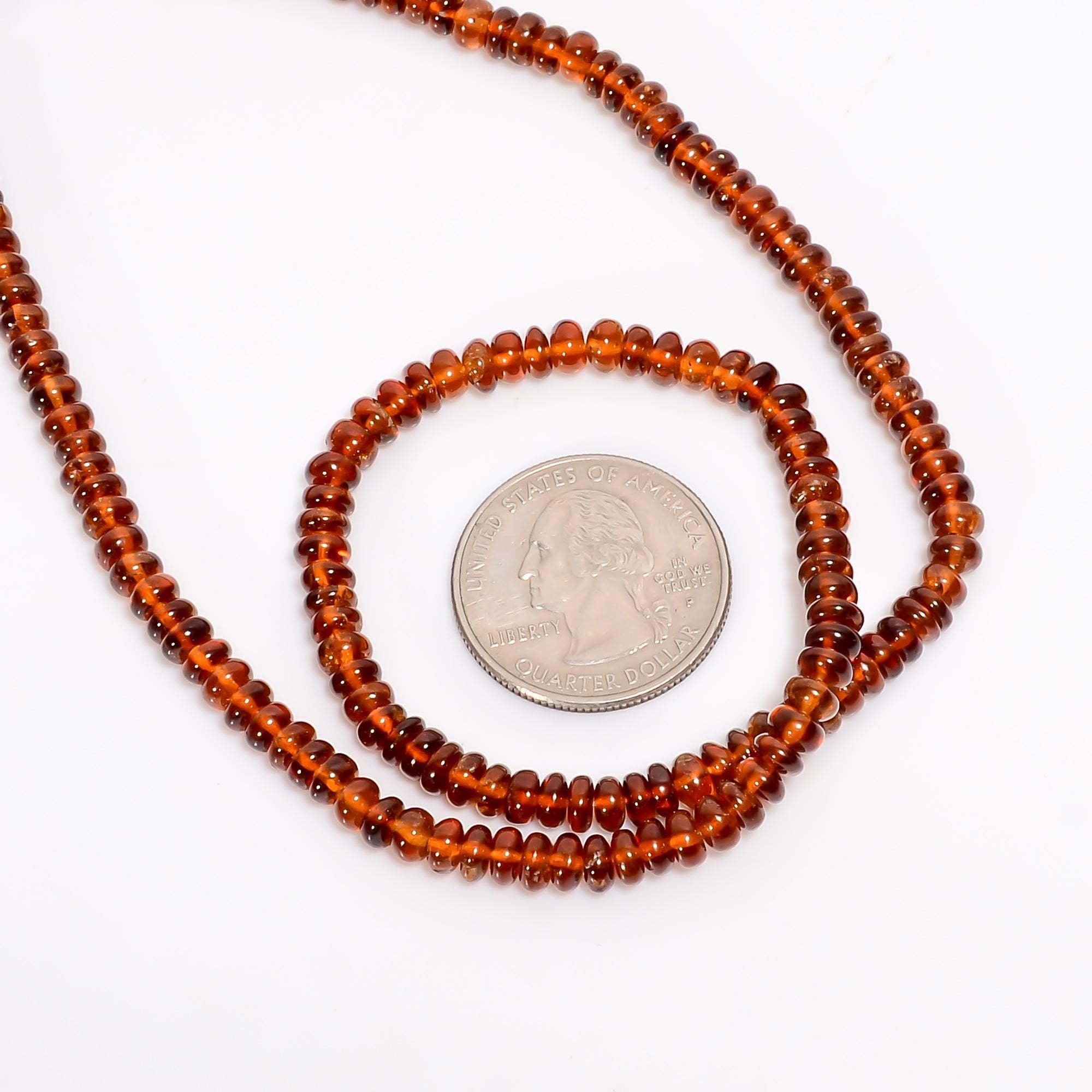 hessonite garnet natural gemstone rondelle shape smooth 6 lines strand 16 beads 4x4x3 mm 584 5 ct yn 524