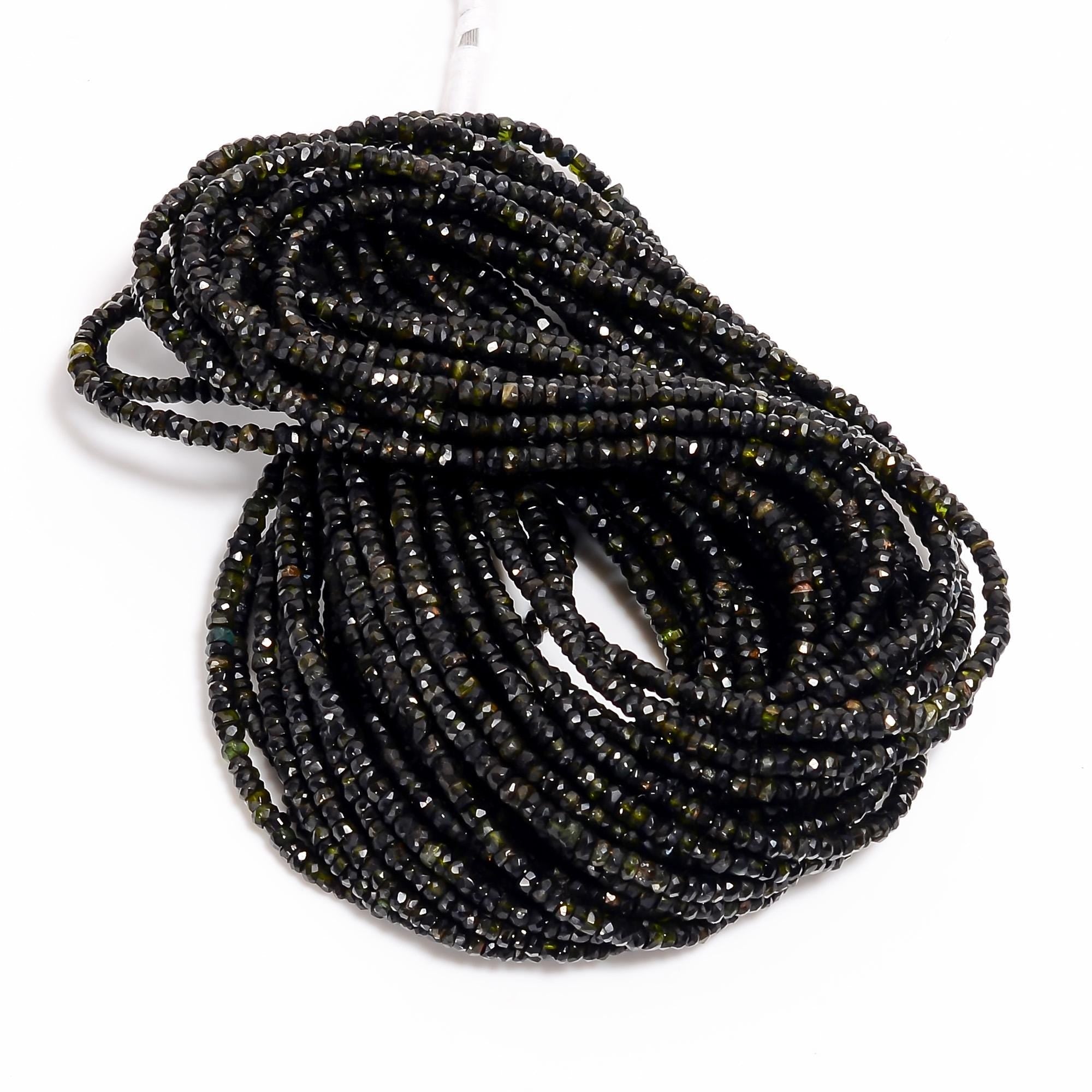 chrome tourmaline natural gemstone rondelle shape faceted 18 lines strand 18 beads 3x3x2 mm 849 ct yn 507