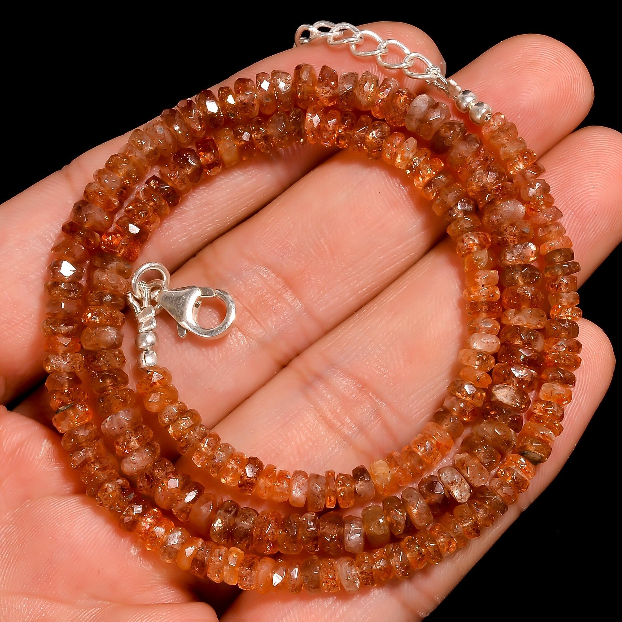 sunstone natural gemstone rondelle shape faceted beads necklace 