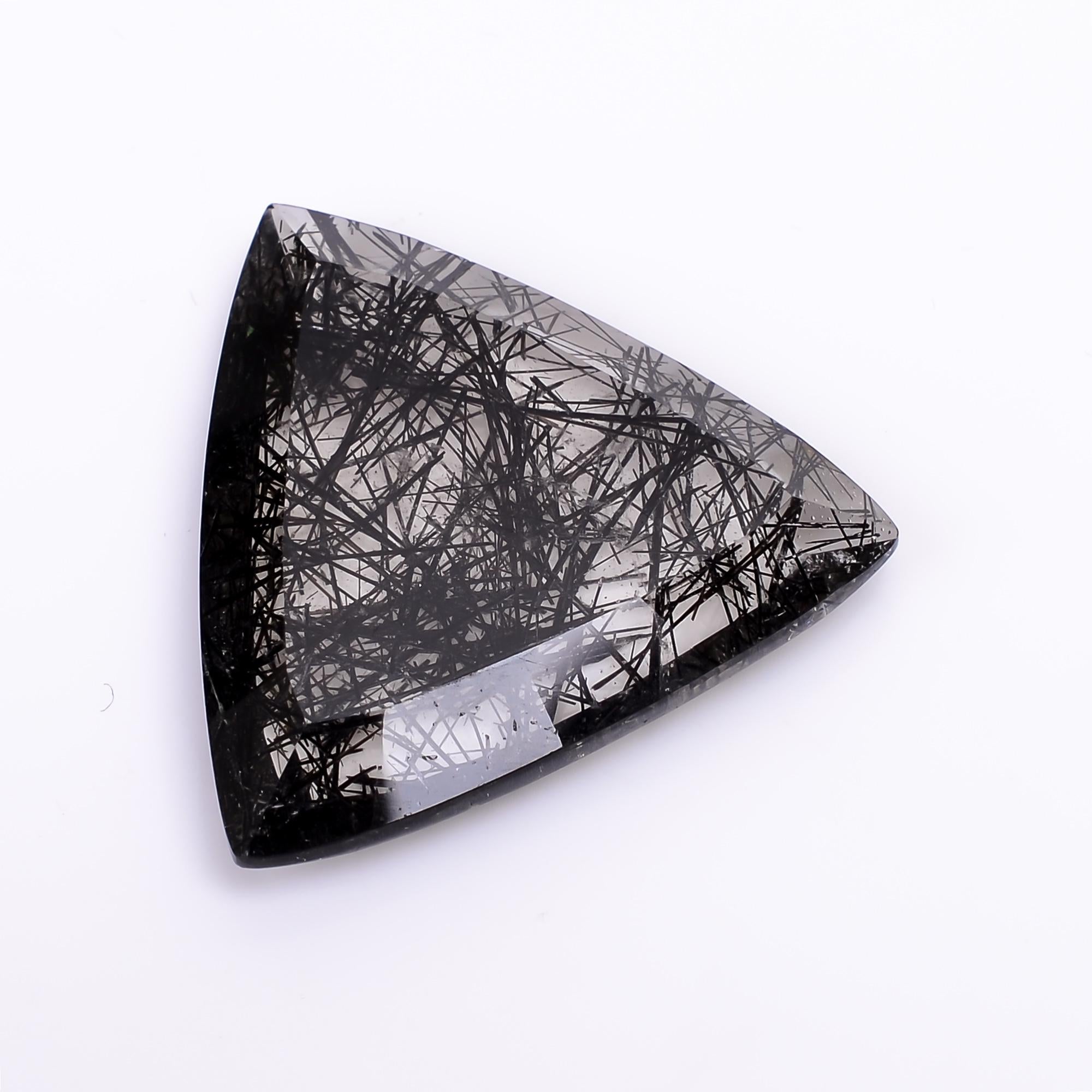 black rutile quartz both side flat cut triangle shape cut stone loose gemstone