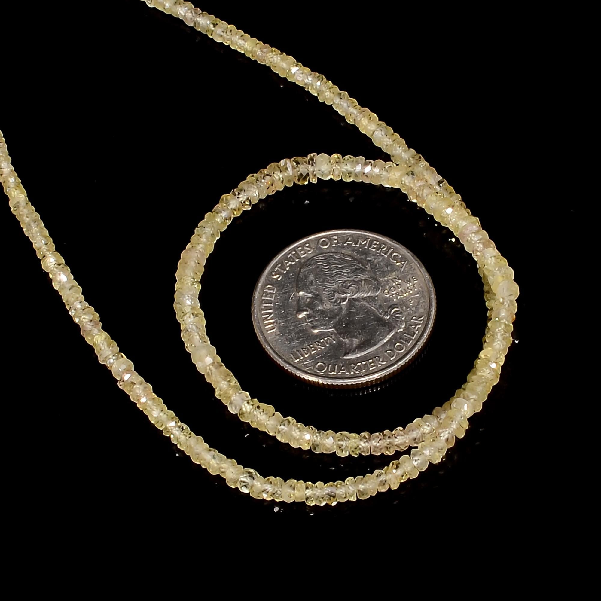 yellow sapphire natural gemstone rondelle shape faceted 3 lines strand 18 beads 3x3x2 mm 142 ct yn 494