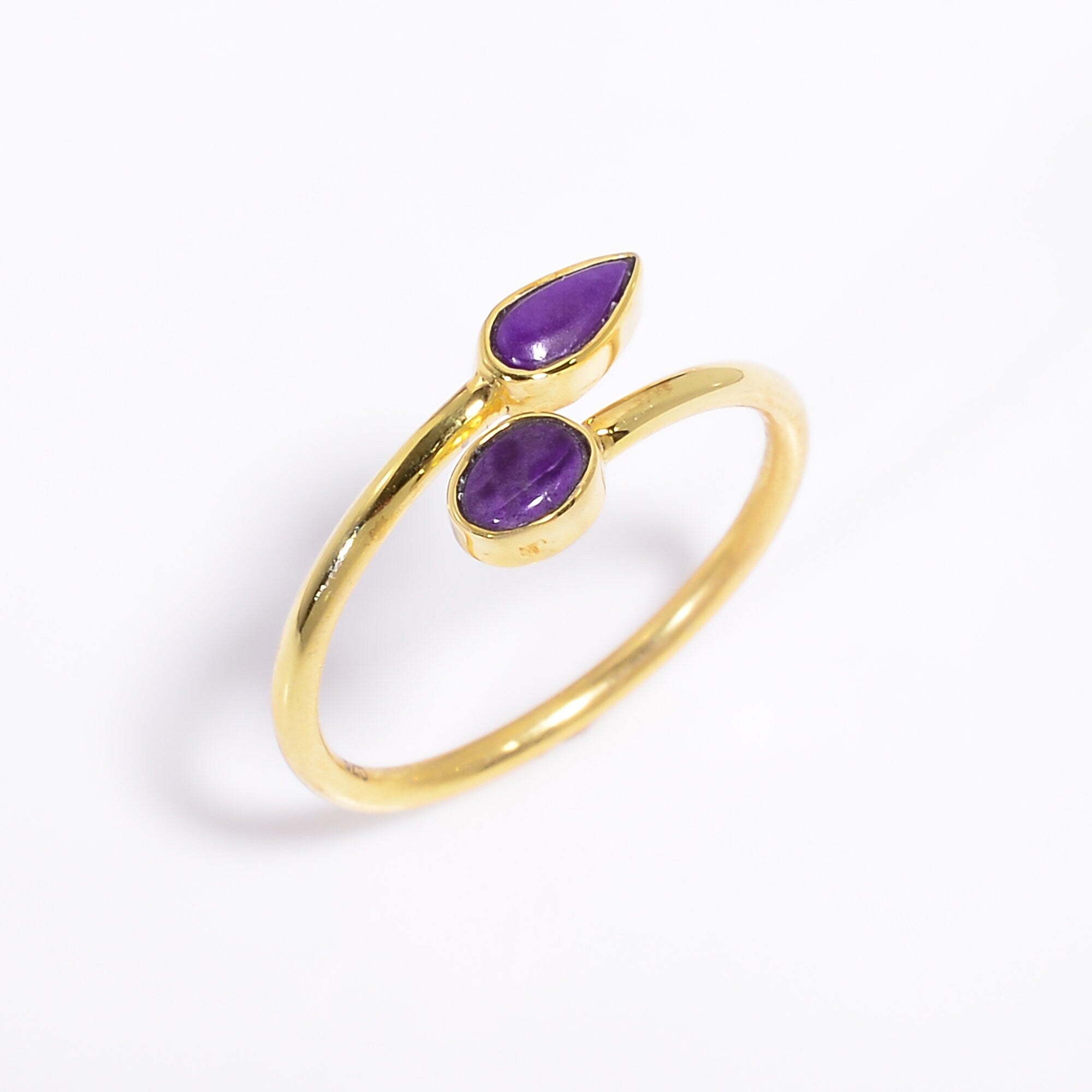 natural sugilite ethnic handmade ring 925 sterling silver with 14k gold plating 7 us 1 4 gms y 7789