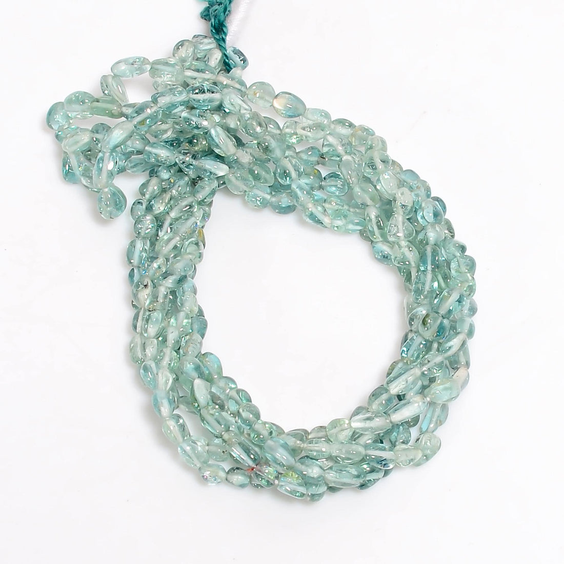 neon blue tourmaline natural gemstone tumbled shape smooth 3 lines strand 16 beads 4x3 6x4 mm 112 ct yn 517