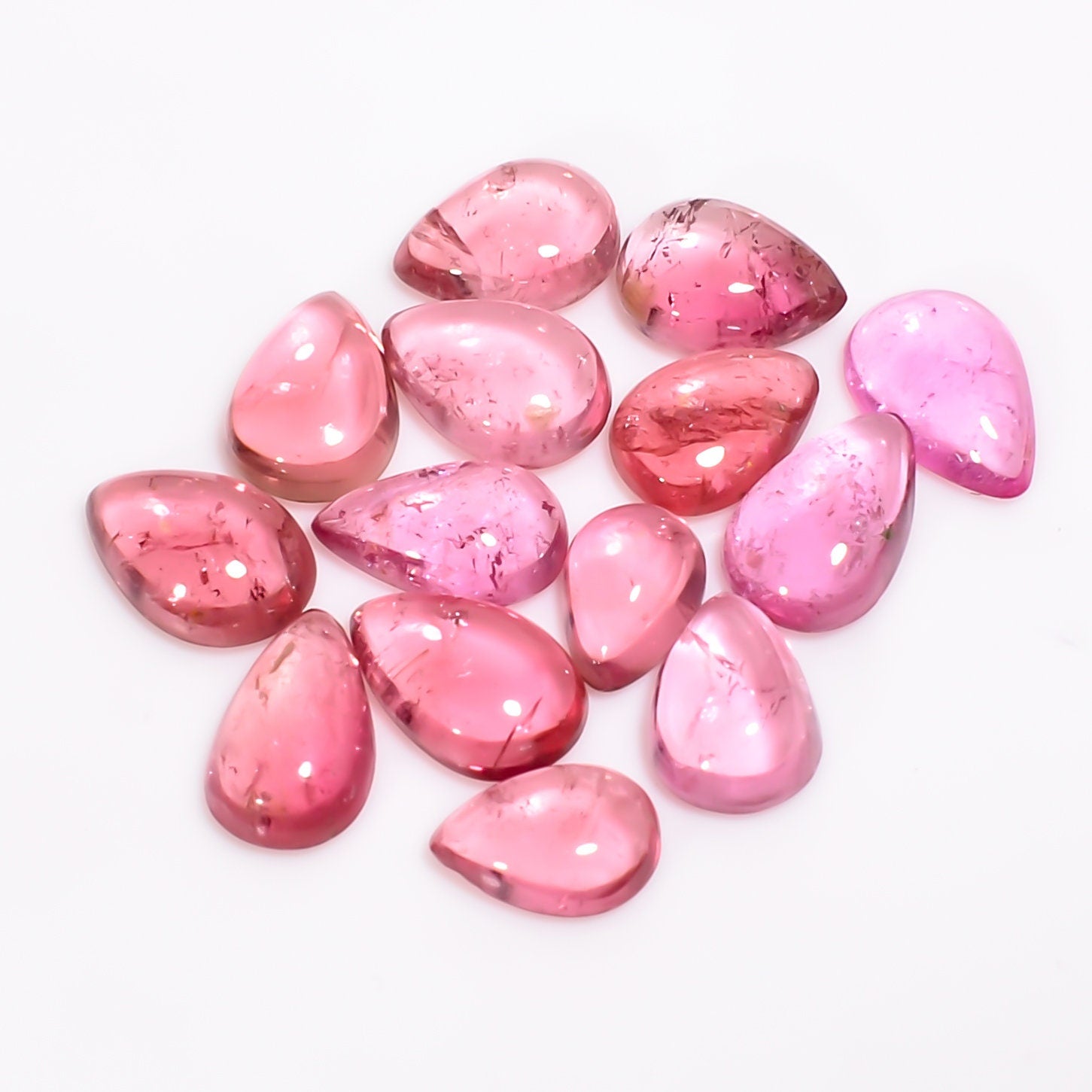 pink tourmaline pear shape cabochon loose gemstone 14 pcs lot