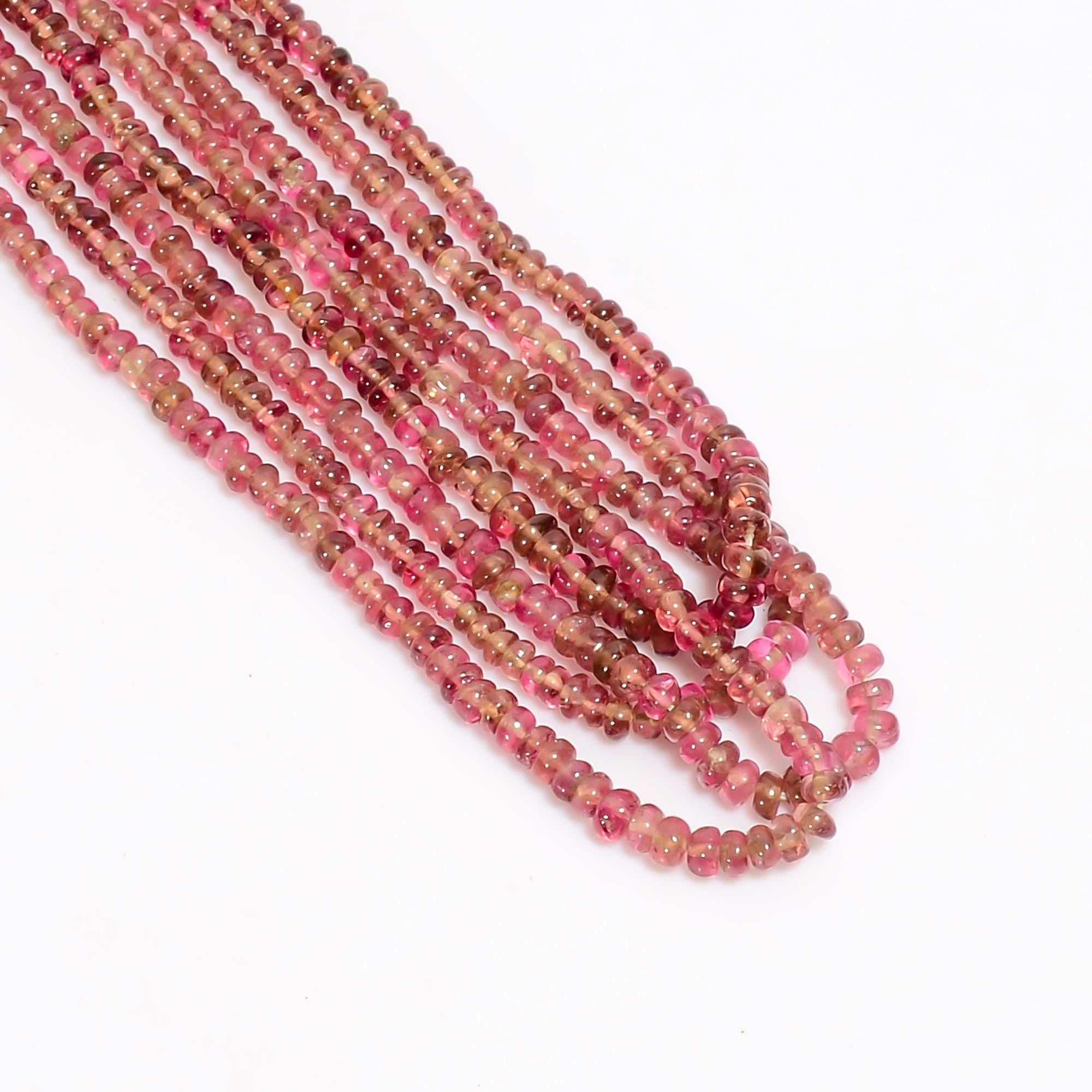 pink tourmaline natural gemstone rondelle shape smooth 4 lines strand 16 beads 3x3x2 mm 157 ct yn 519