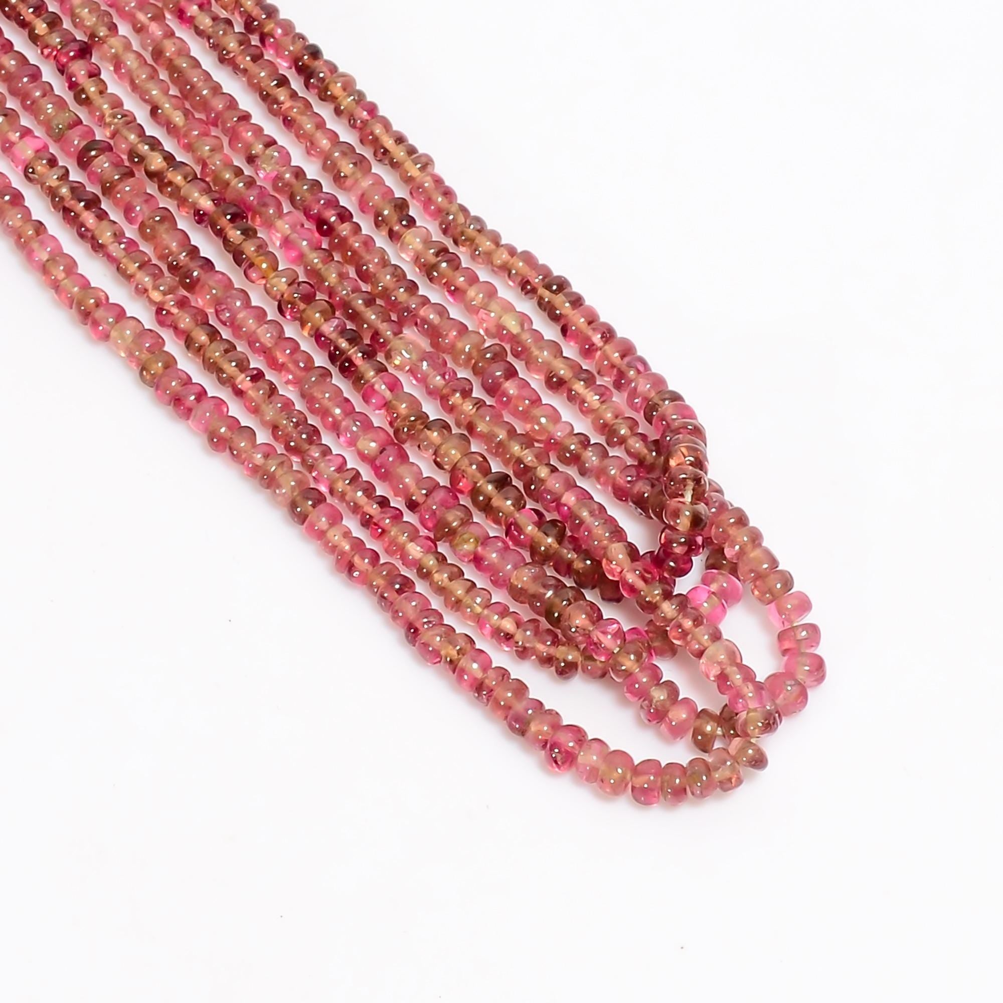 pink tourmaline natural gemstone rondelle shape smooth 4 lines strand 16 beads 3x3x2 mm 157 ct yn 519