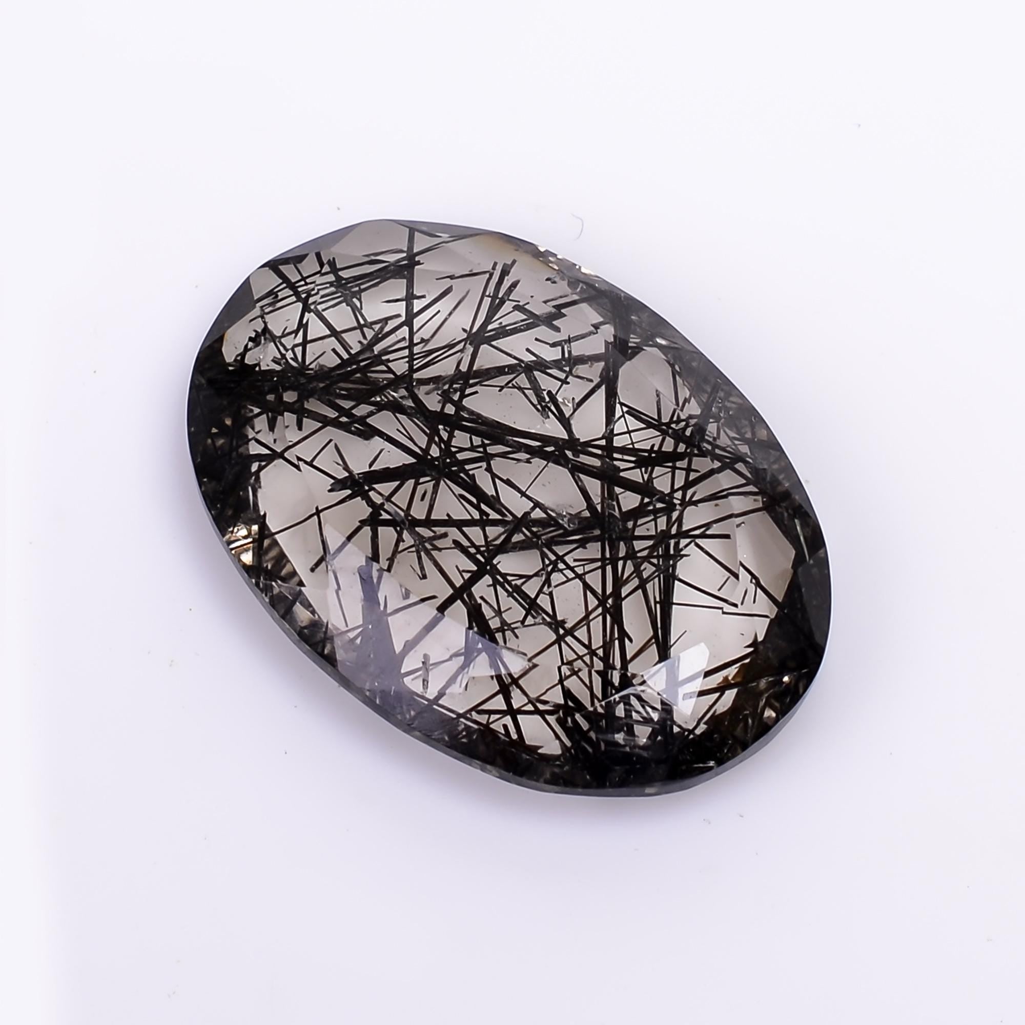 black rutile quartz both side flat cut oval shape cut stone loose gemstone