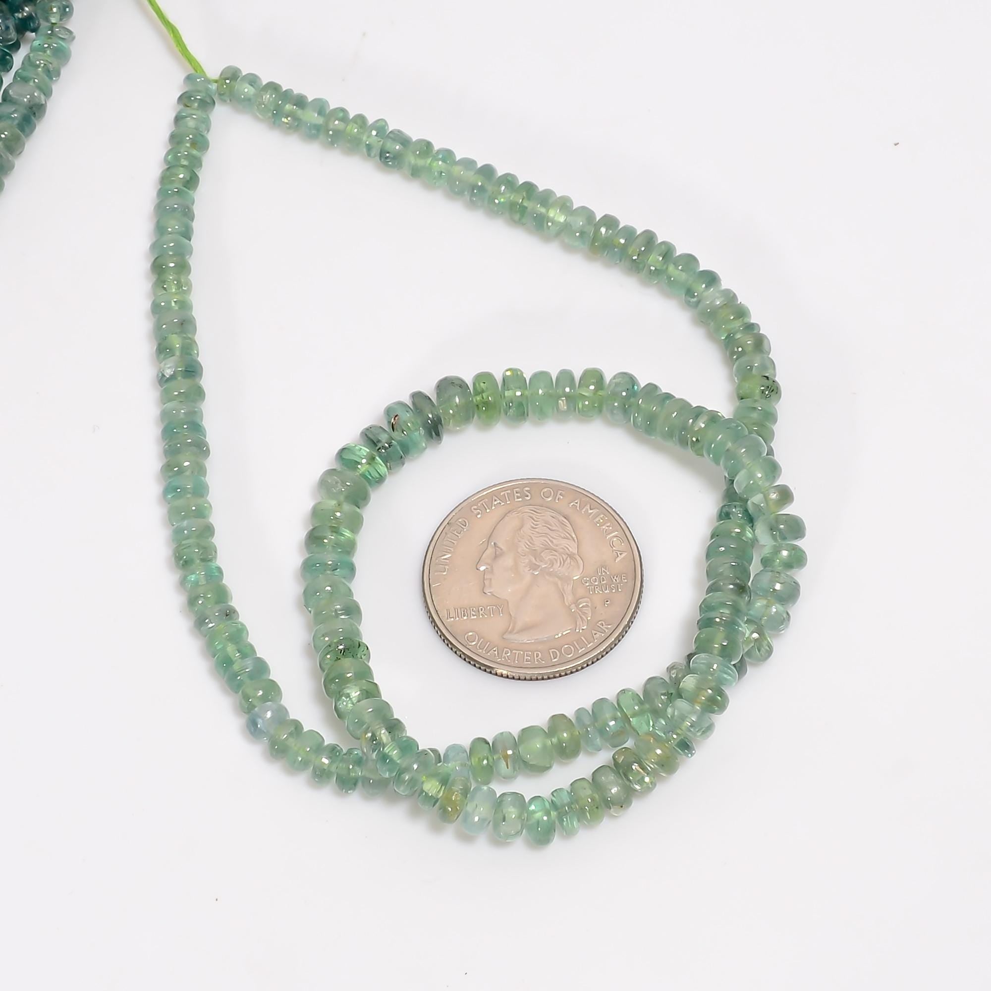 mint kyanite natural gemstone rondelle shape smooth 8 lines strand 16 beads 4x4 7x7 mm 1050 ct yn 538