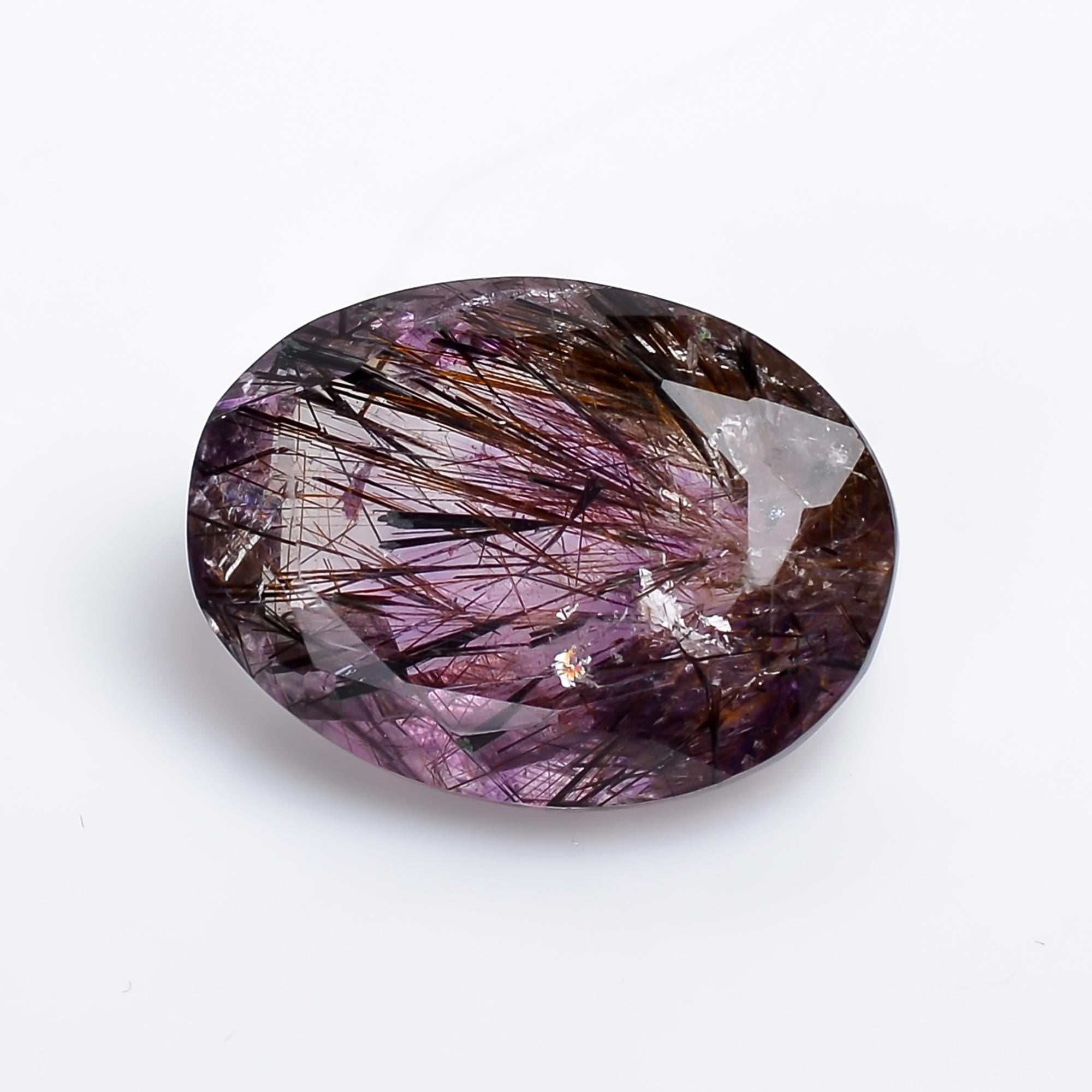 amethyst with cacoxenite natural quartz oval shape cut stone loose gemstone