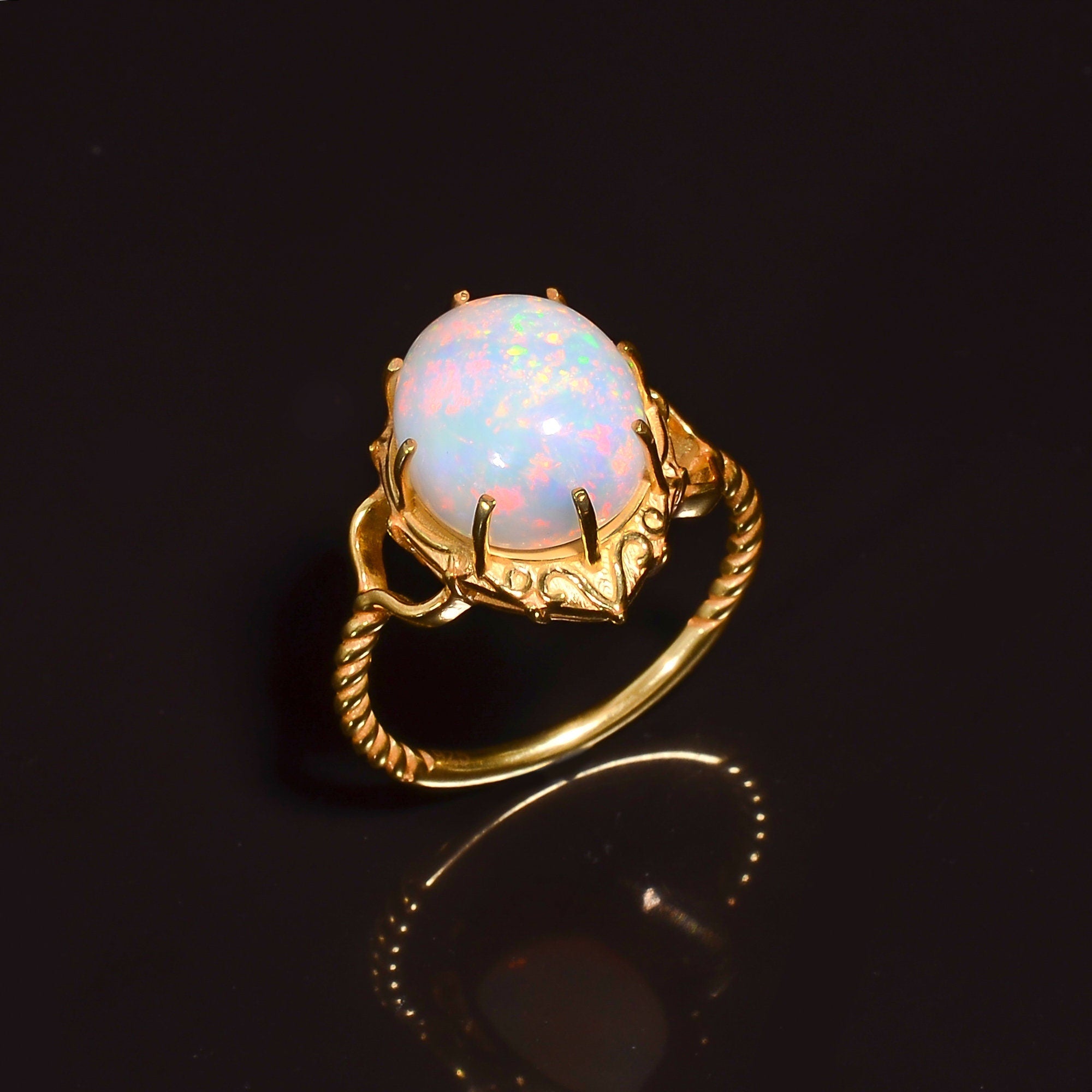 natural ethiopian opal oval shape ethnic handmade ring 925 sterling 14k gold plated ring 3 micron 9 75 us 4 2 gms y 7774