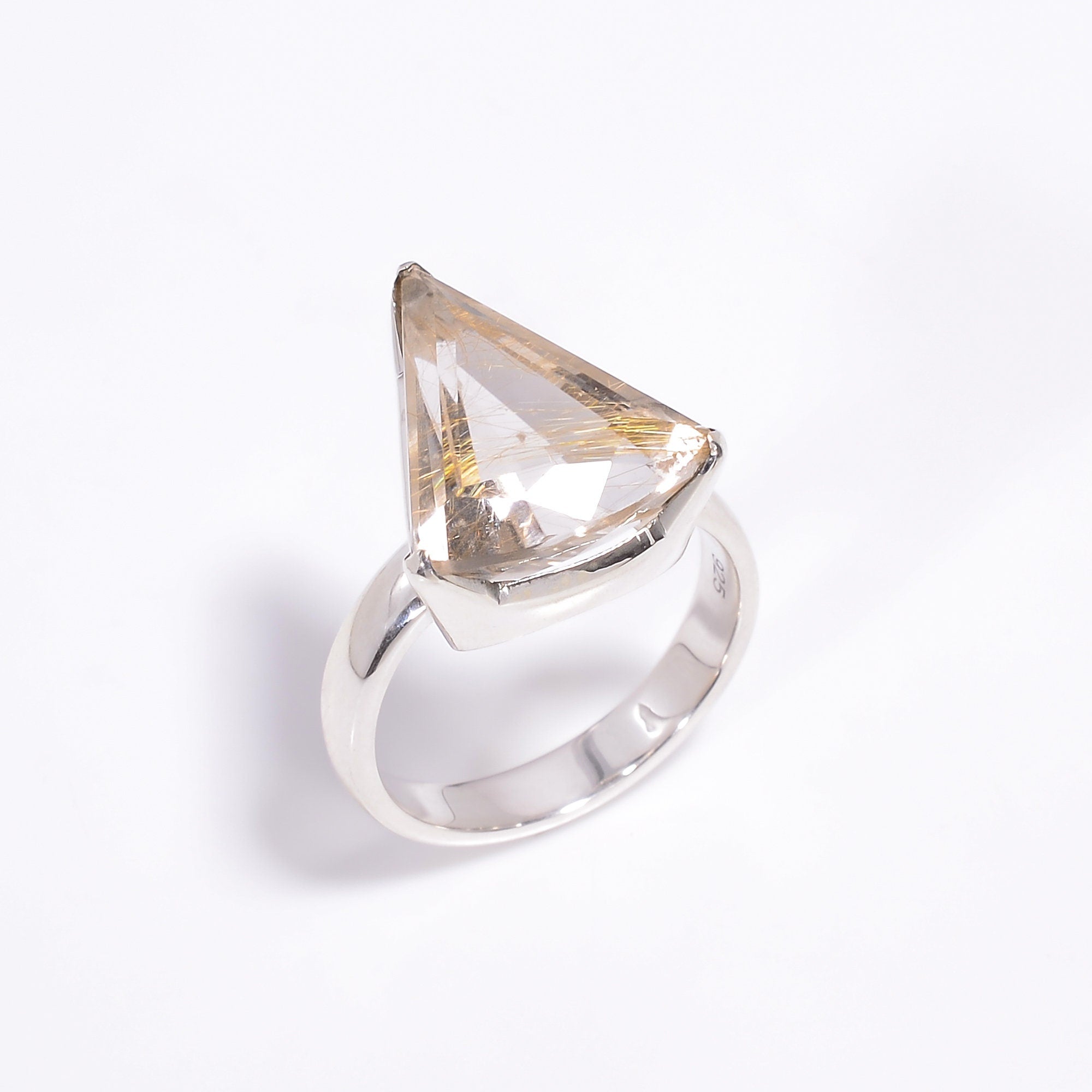 natural golden rutile quartz triangle shape ethnic handmade 925 sterling silver ring 8 75 us 6 9 gms y 7776