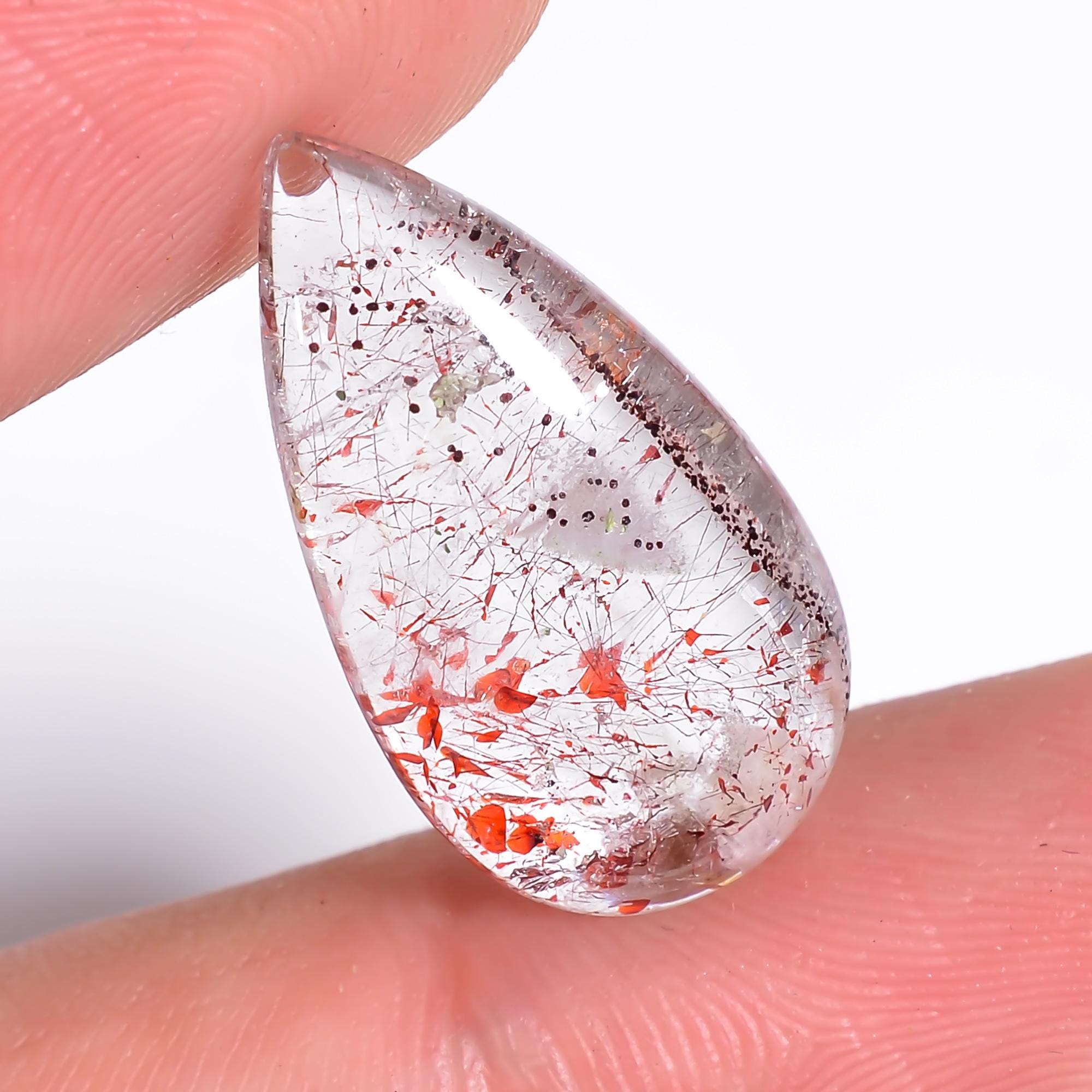 elestial quartz natural pear shape cabochon loose gemstone