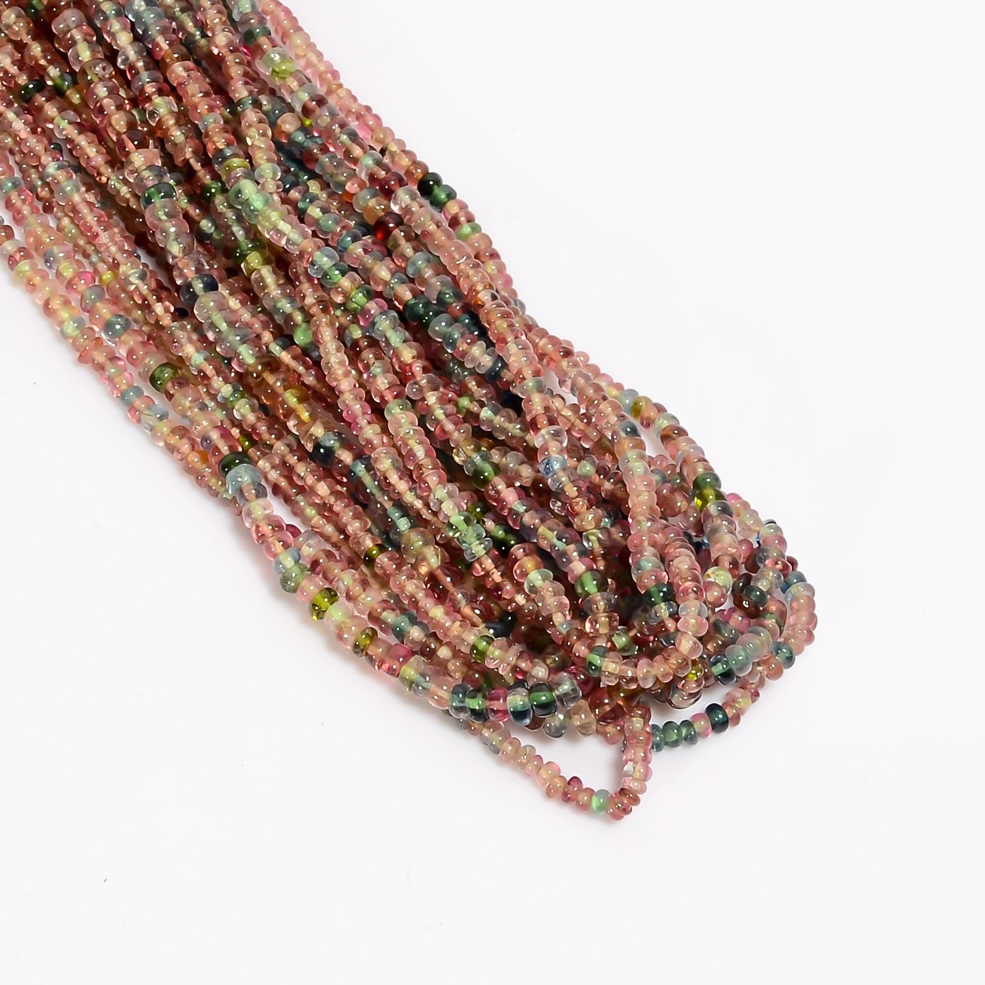 multi tourmaline natural gemstone rondelle shape smooth 12 lines strand 16 beads 3x3x2 mm 392 5 ct yn 511