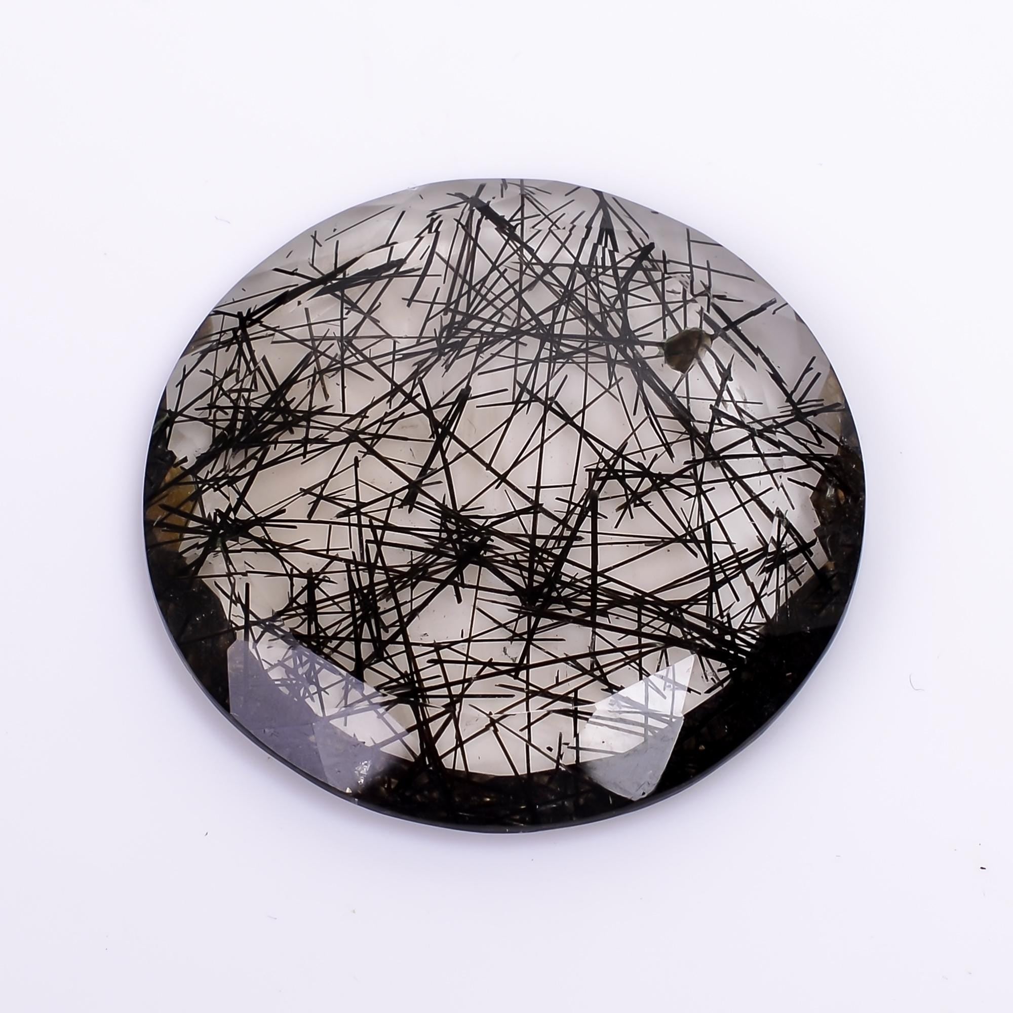 black rutile quartz both side flat cut round shape cut stone loose gemstone