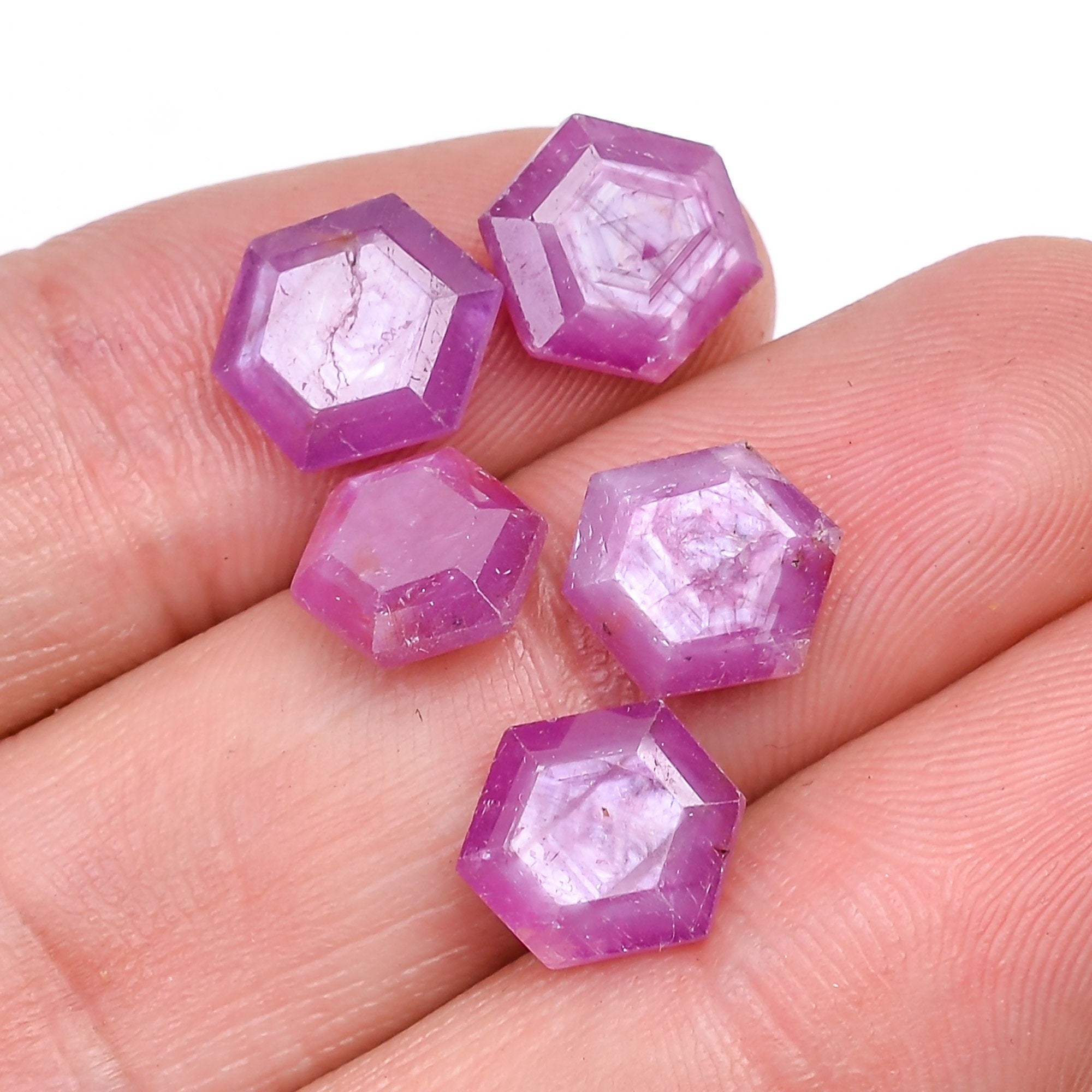 ruby natural hexagon texture shape cut stone loose gemstone 5 pcs lot
