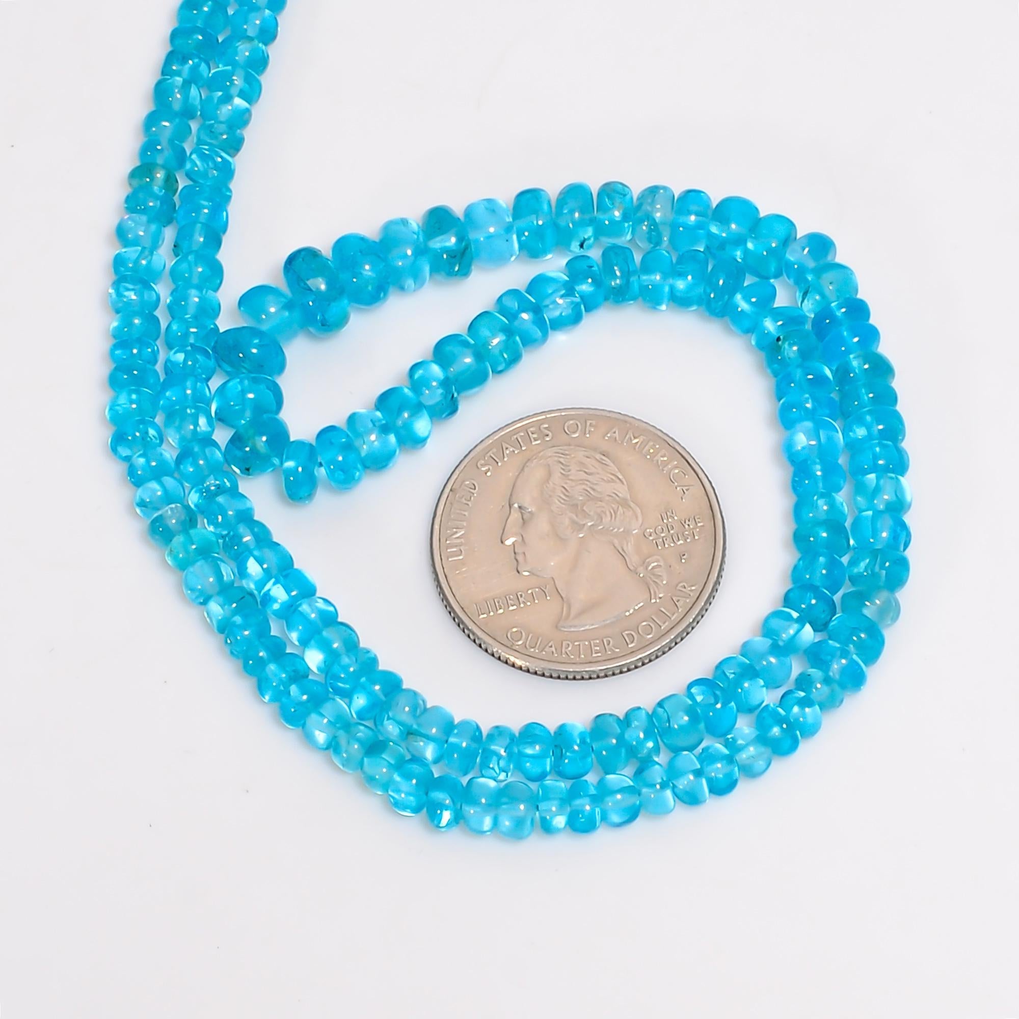 blue apatite natural gemstone rondelle shape smooth 10 lines strand 16 beads 5x5x3 mm 1064 ct yn 503