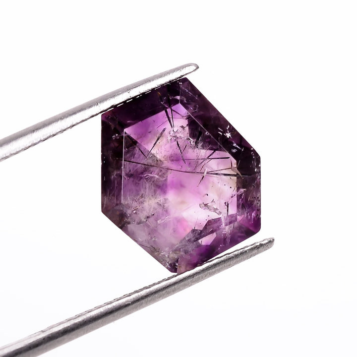 elestial amethyst with black rutile fancy shape cut stone loose gemstone