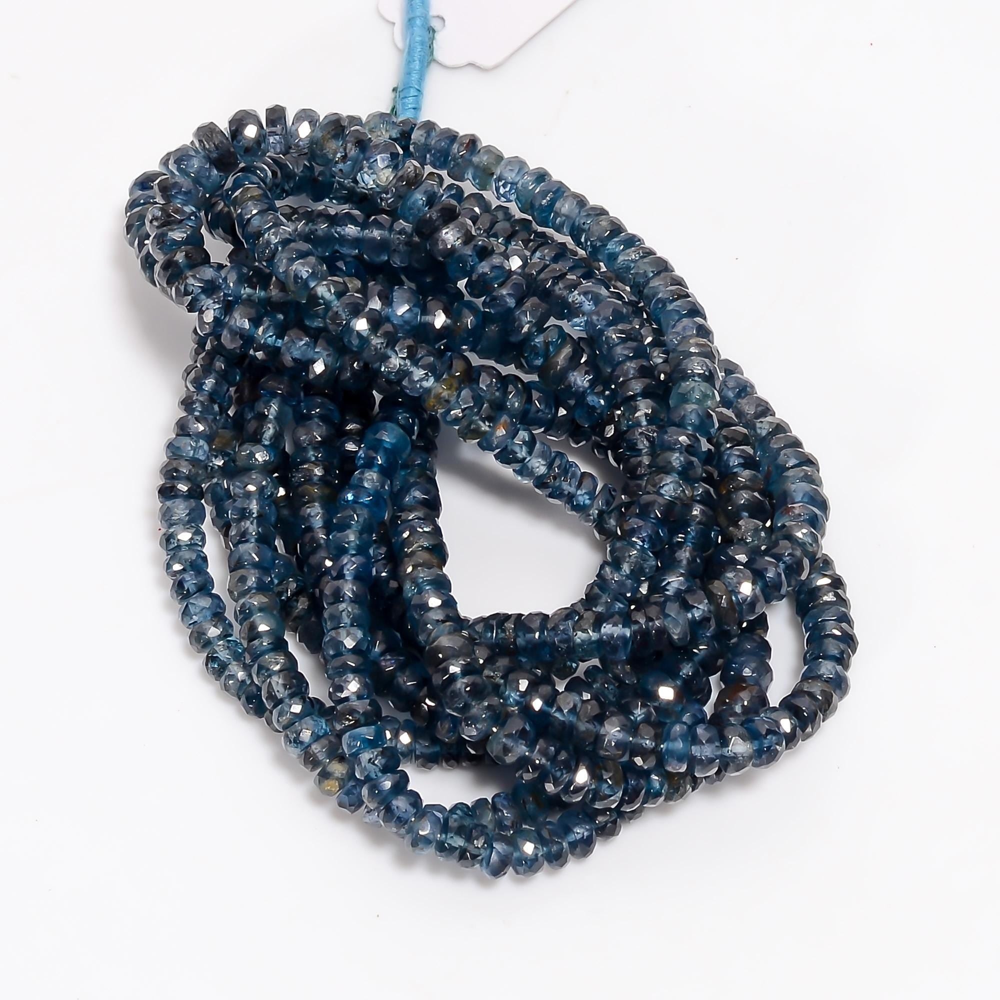 dark teal kyanite natural gemstone rondelle shape faceted 4 lines strand 16 beads 3x3 5x5 mm 569 ct yn 542