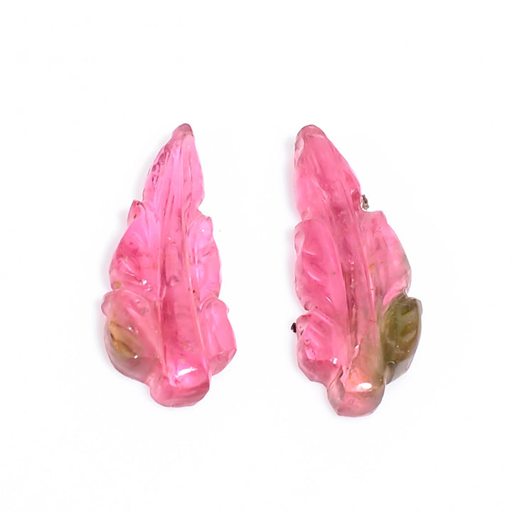 natural bio tourmaline leaf shape carved loose gemstone pair