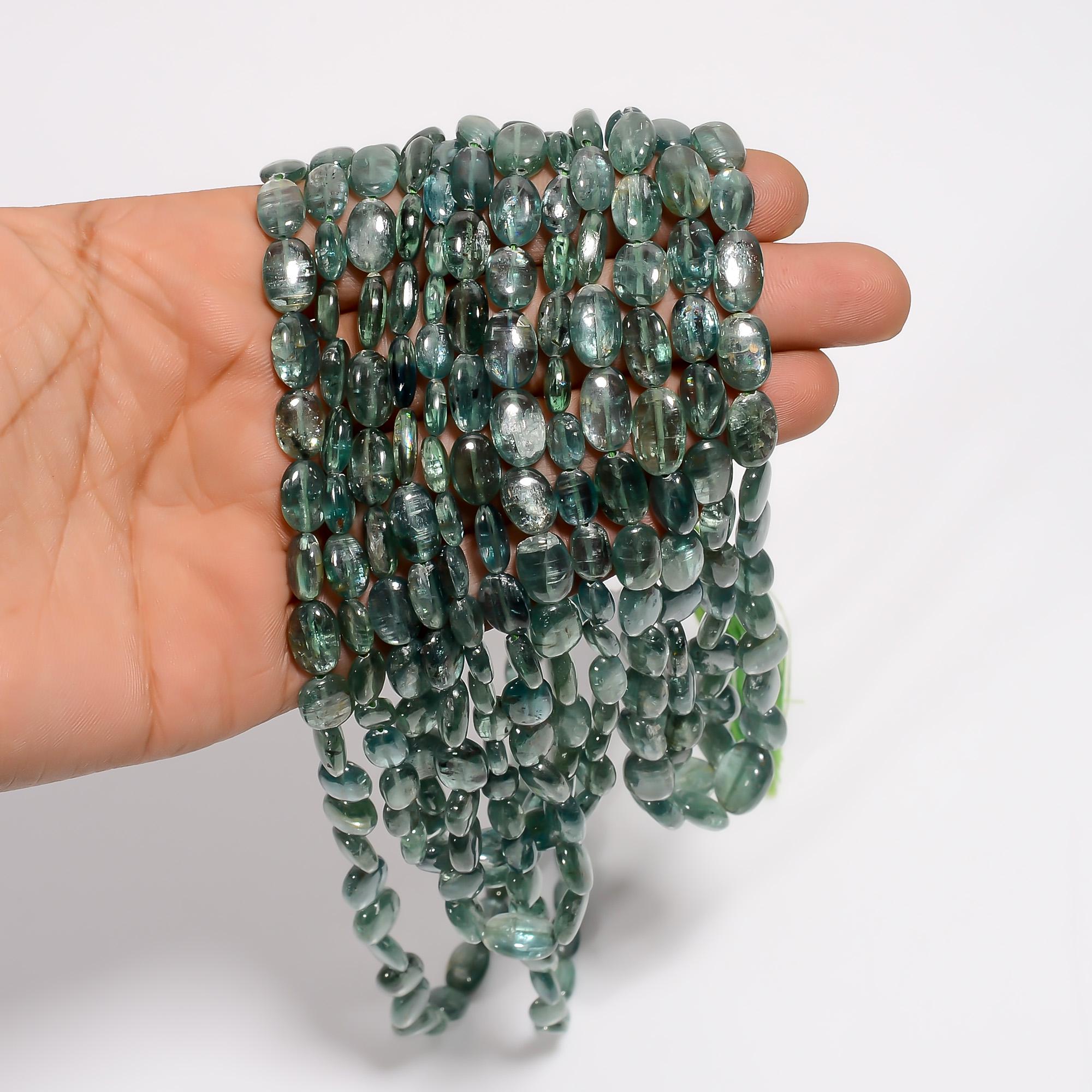 mint kyanite natural gemstone oval shape smooth 7 lines strand 16 beads 7x5 12x8 mm 748 ct yn 548