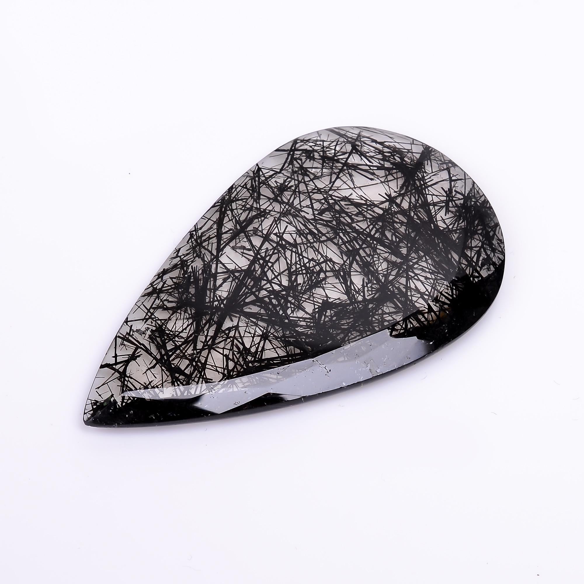 black rutile quartz both side flat cut pear shape cut stone loose gemstone