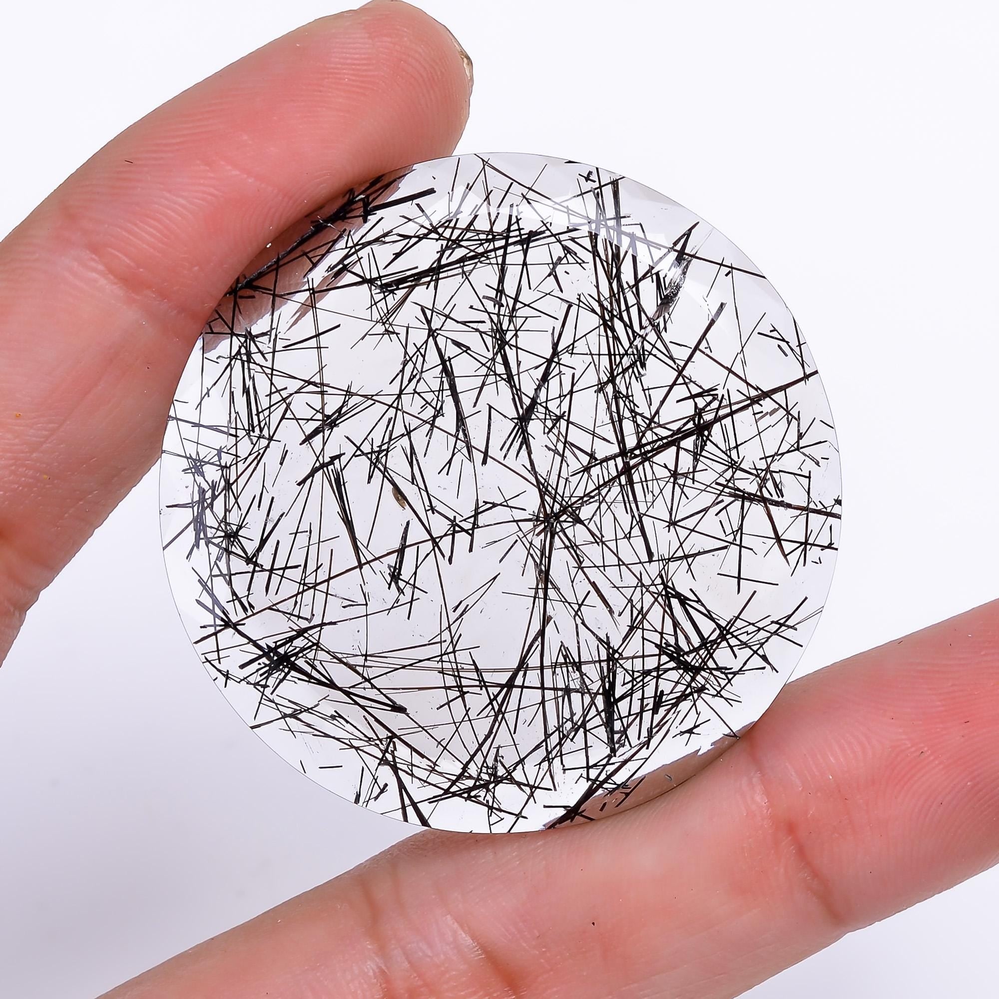 black rutile quartz both side flat cut round shape cut stone loose gemstone