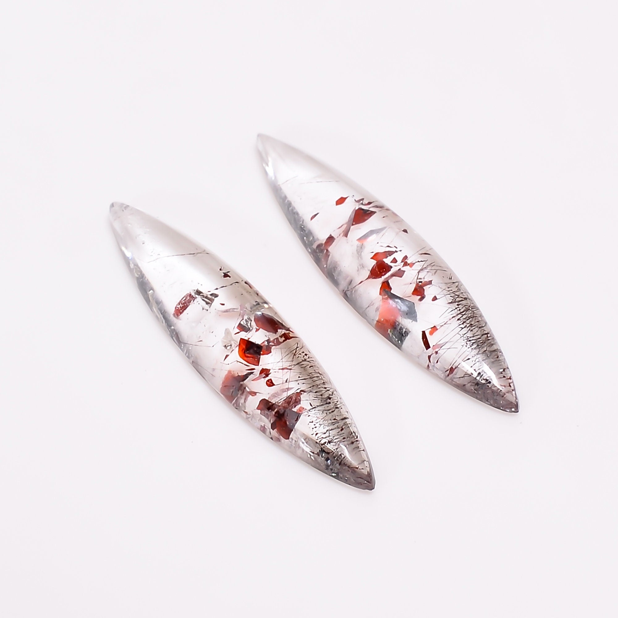 elestial quartz marquise shape cabochon natural loose gemstone pair