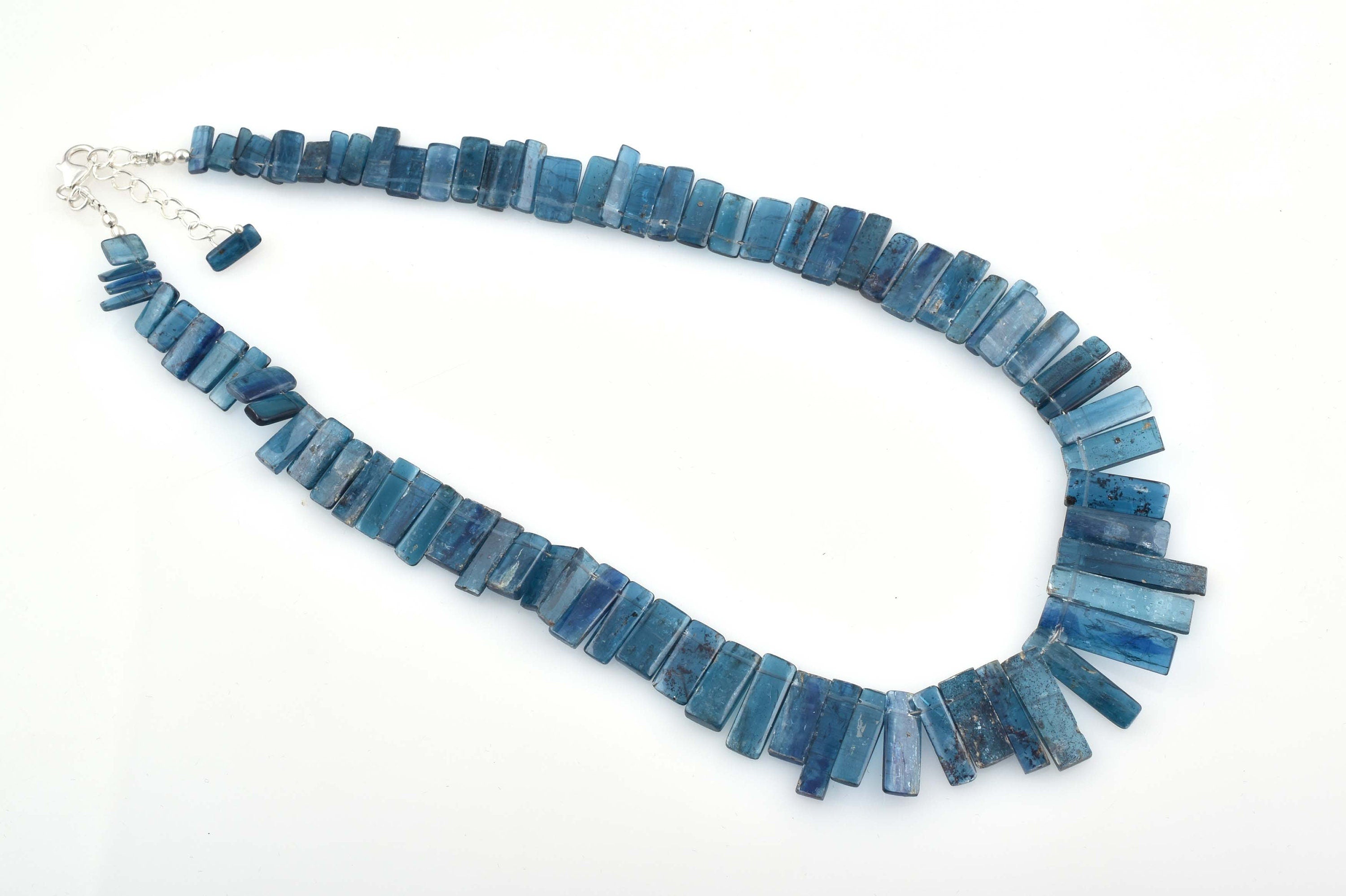 kyanite sticks necklace 16inch dark blue kyanite 179cts ready to wear adjustable sterling silver lock necklace kyanite beads 